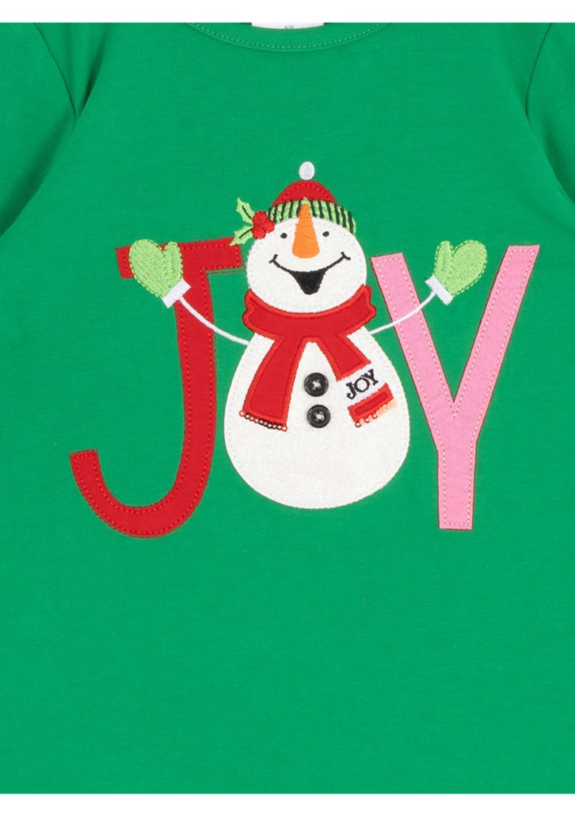 Girls 4-6x Long Sleeve Snowman Joy Graphic T-Shirt with Side Ruffle