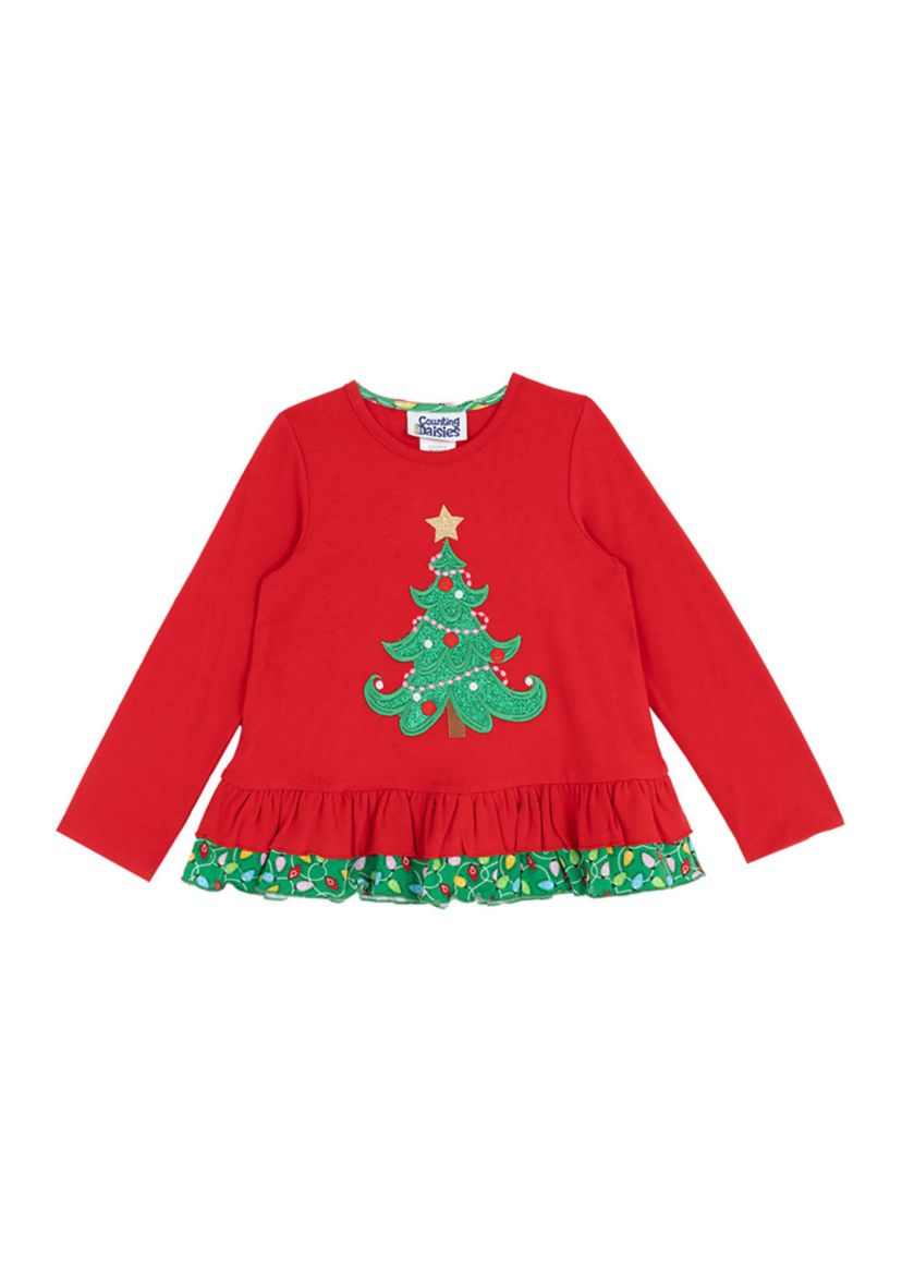 Girls 7-16 Tree Ruffle Hem Top 