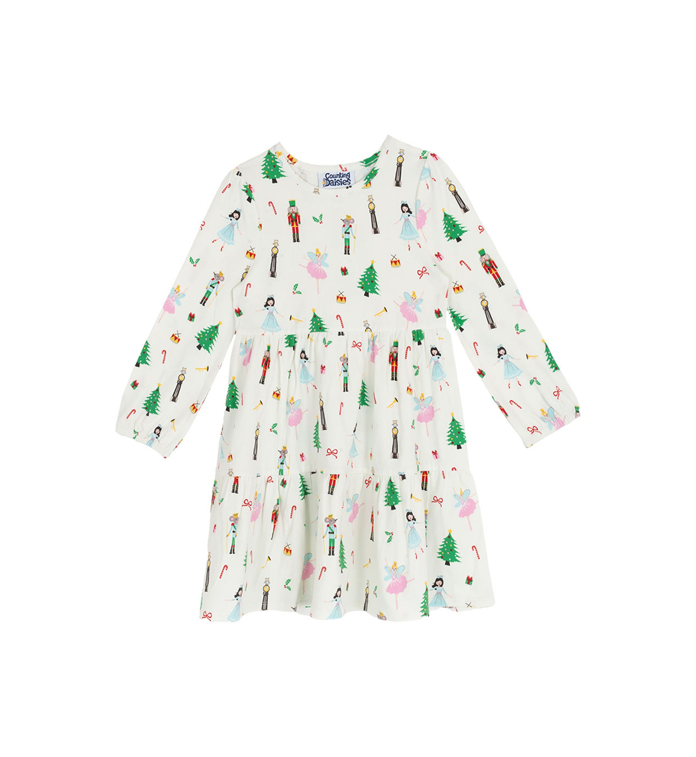 Girls 4-6x Long Sleeve Nutcracker Print Dress 