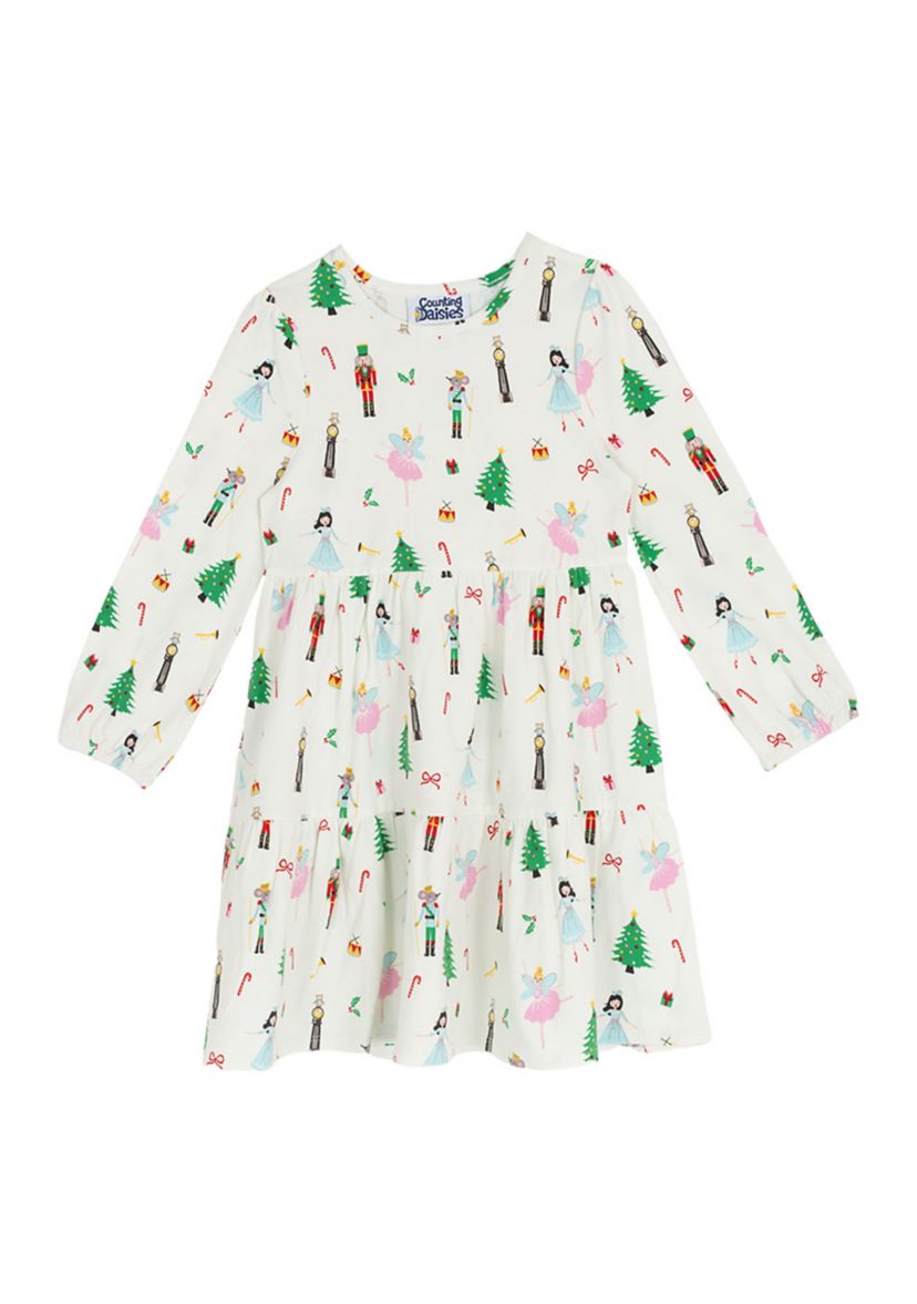 Girls 4-6x Long Sleeve Nutcracker Print Dress 