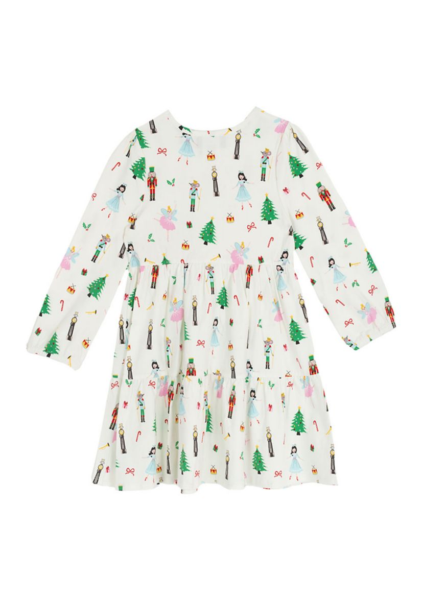 Girls 4-6x Long Sleeve Nutcracker Print Dress 