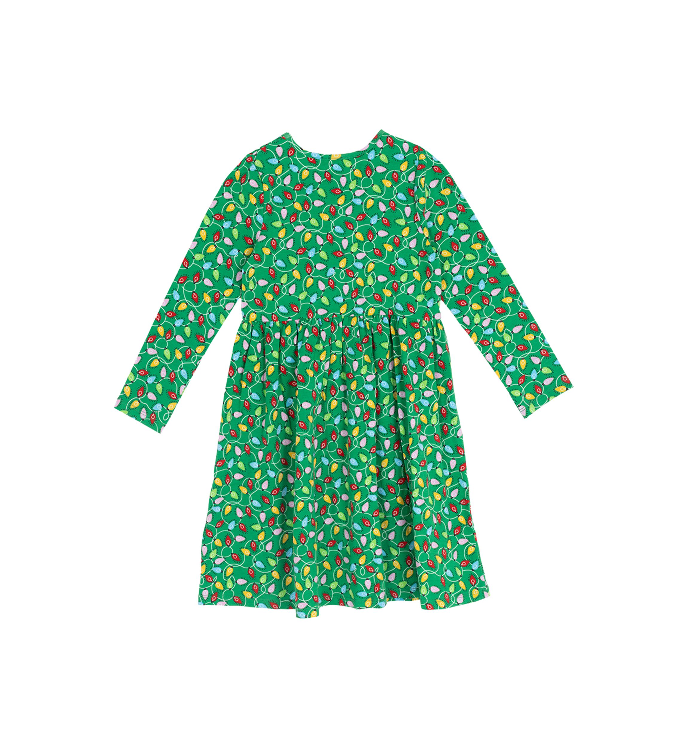 Girls 4-6x Long Sleeve Christmas Lights Print Dress
