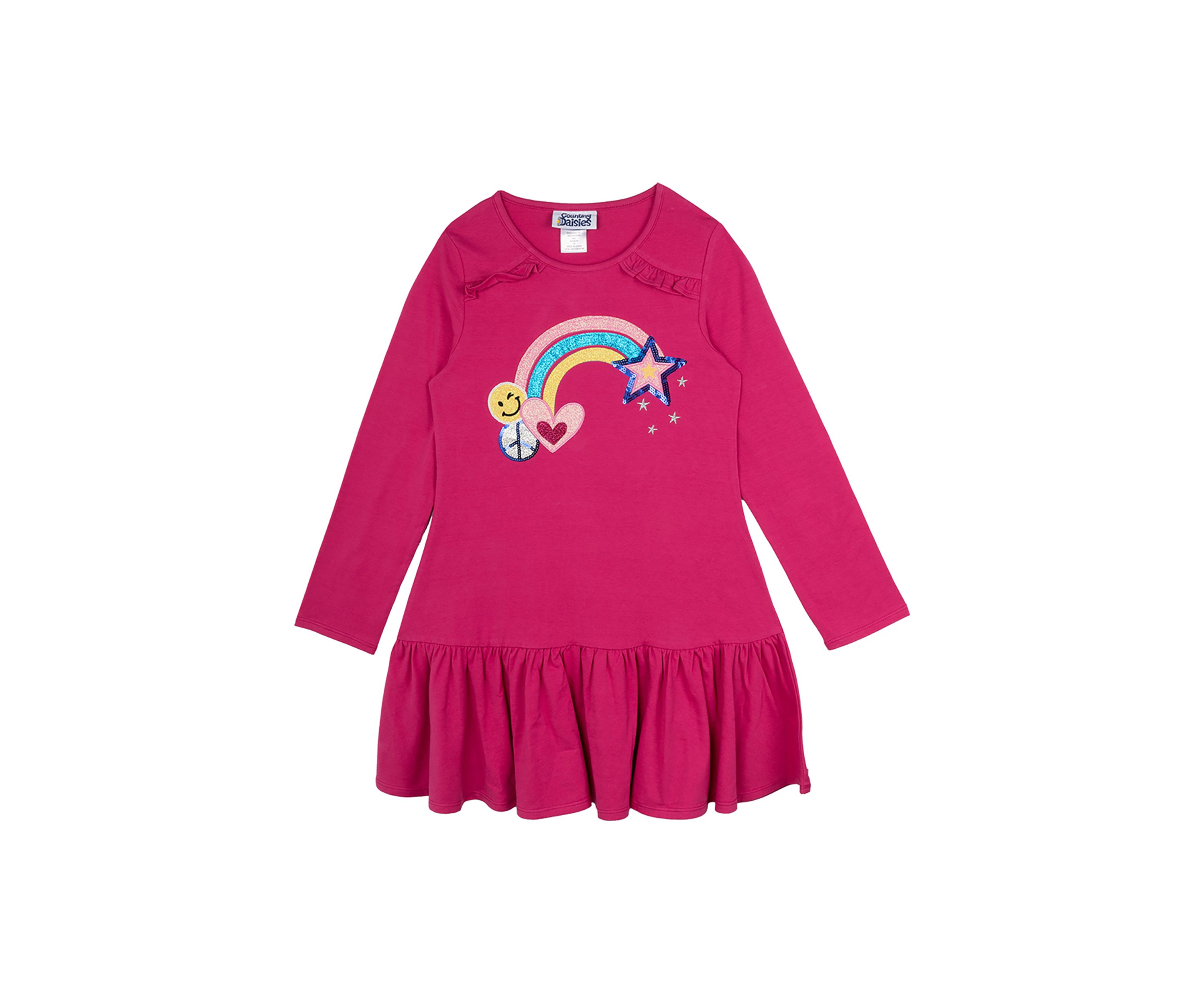 Girls 7-16 Long Sleeve Rainbow Appliqué Dress