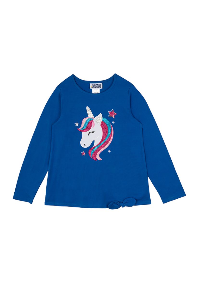 Girls 7-16 Santa Unicorn Appliqué Top