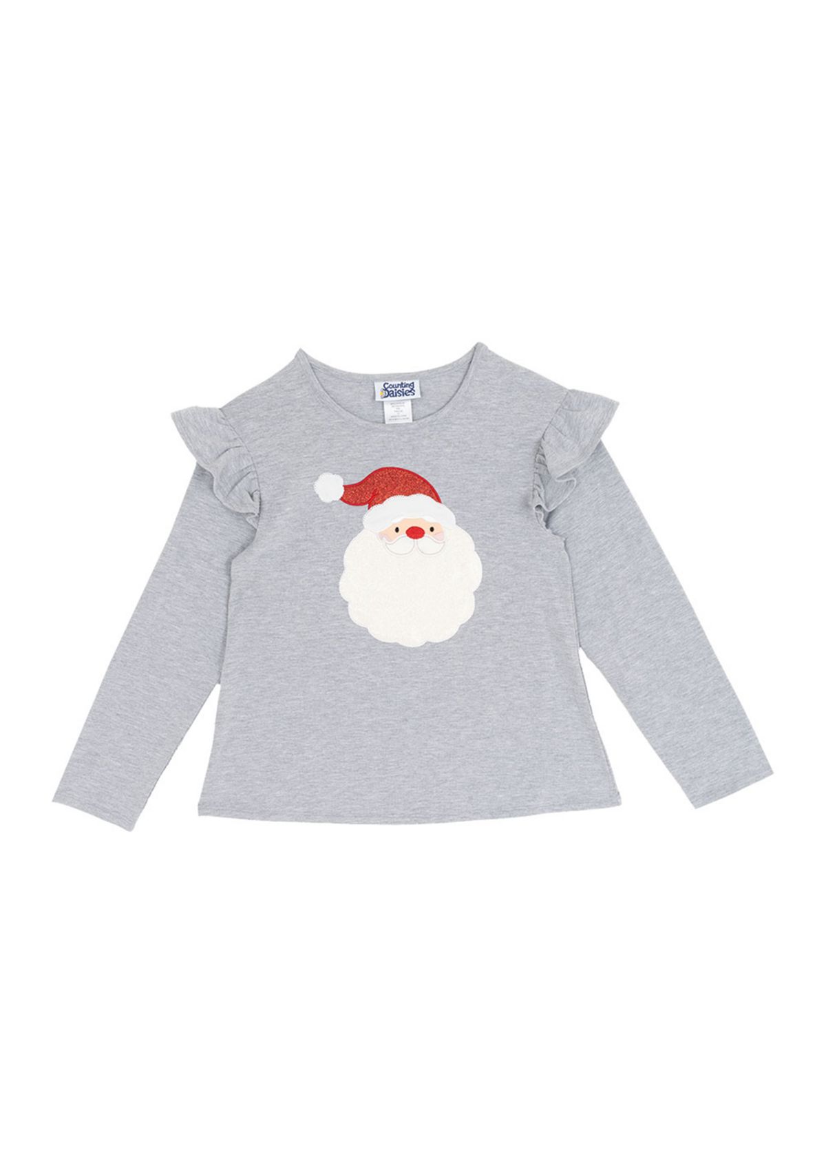 Girls 7-16 Gray Santa Top