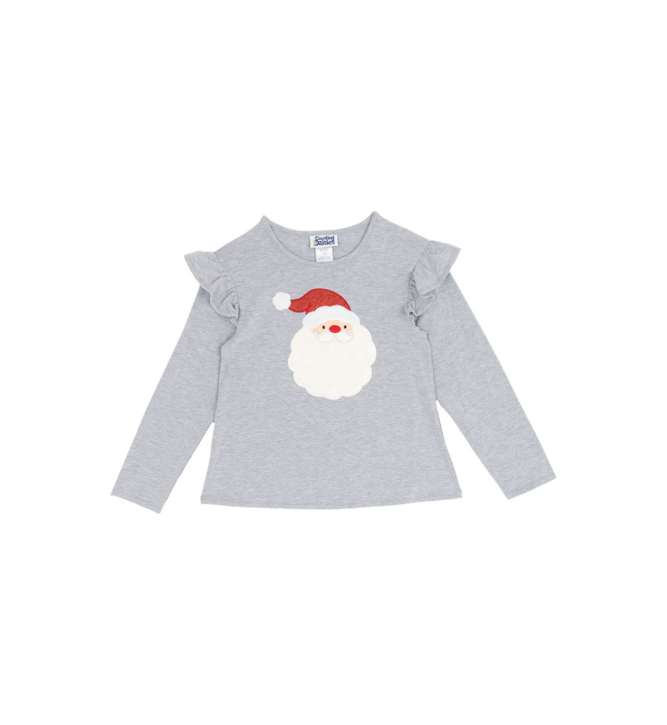 Girls 7-16 Gray Santa Top