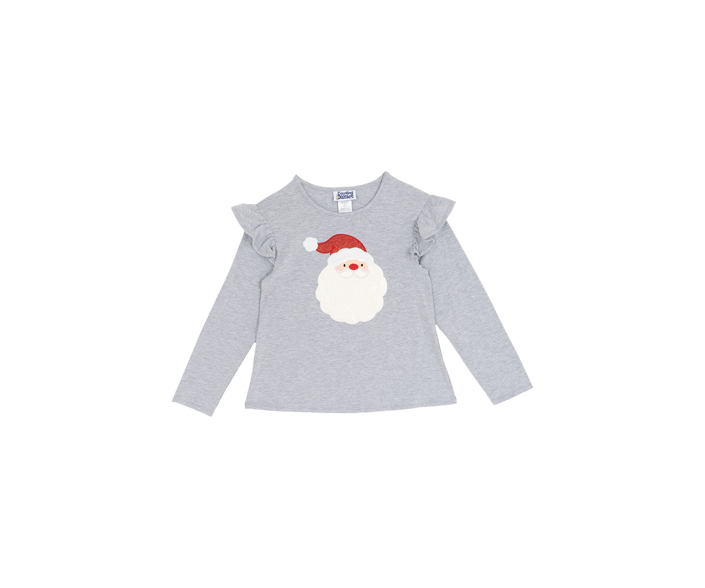 Girls 7-16 Gray Santa Top