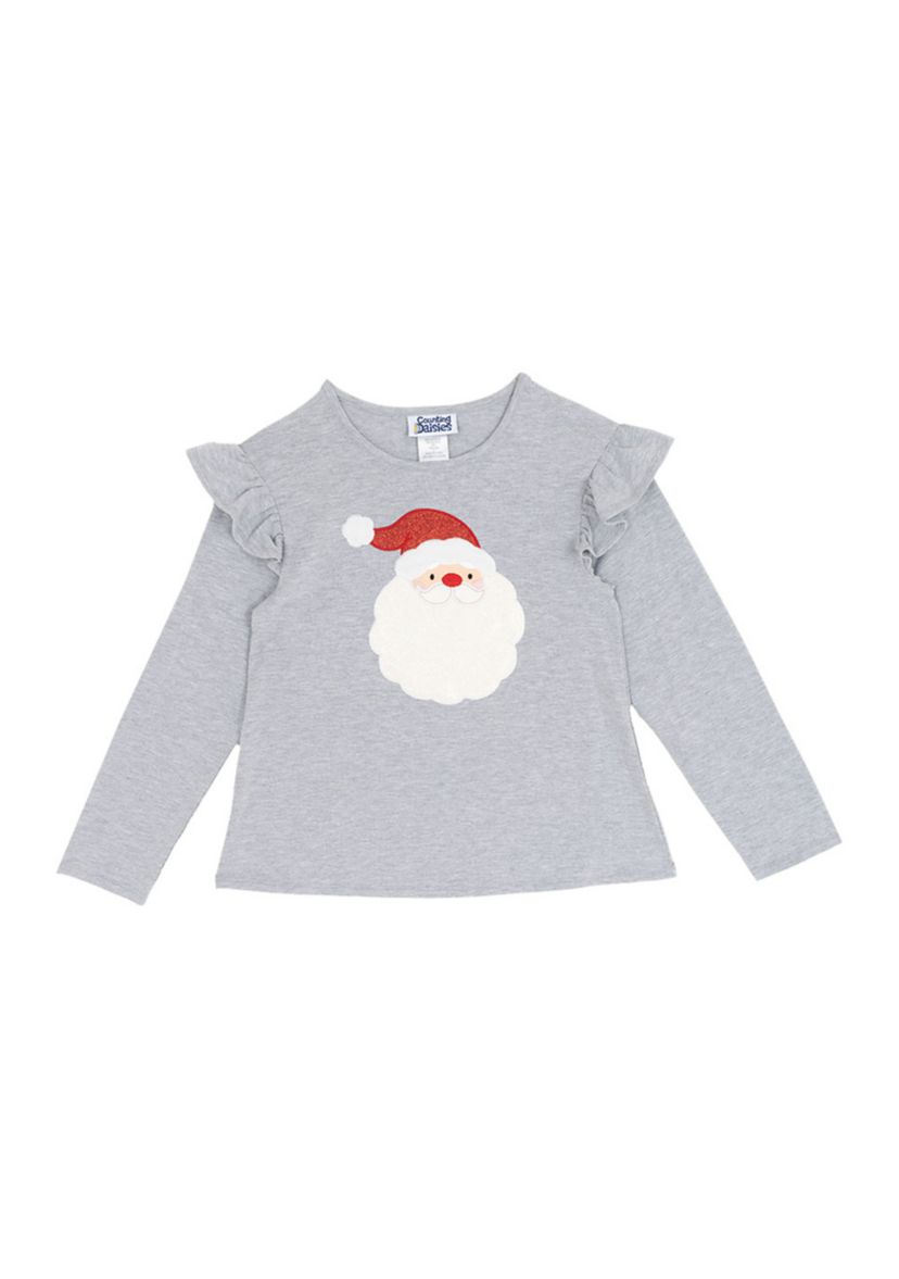 Girls 7-16 Gray Santa Top