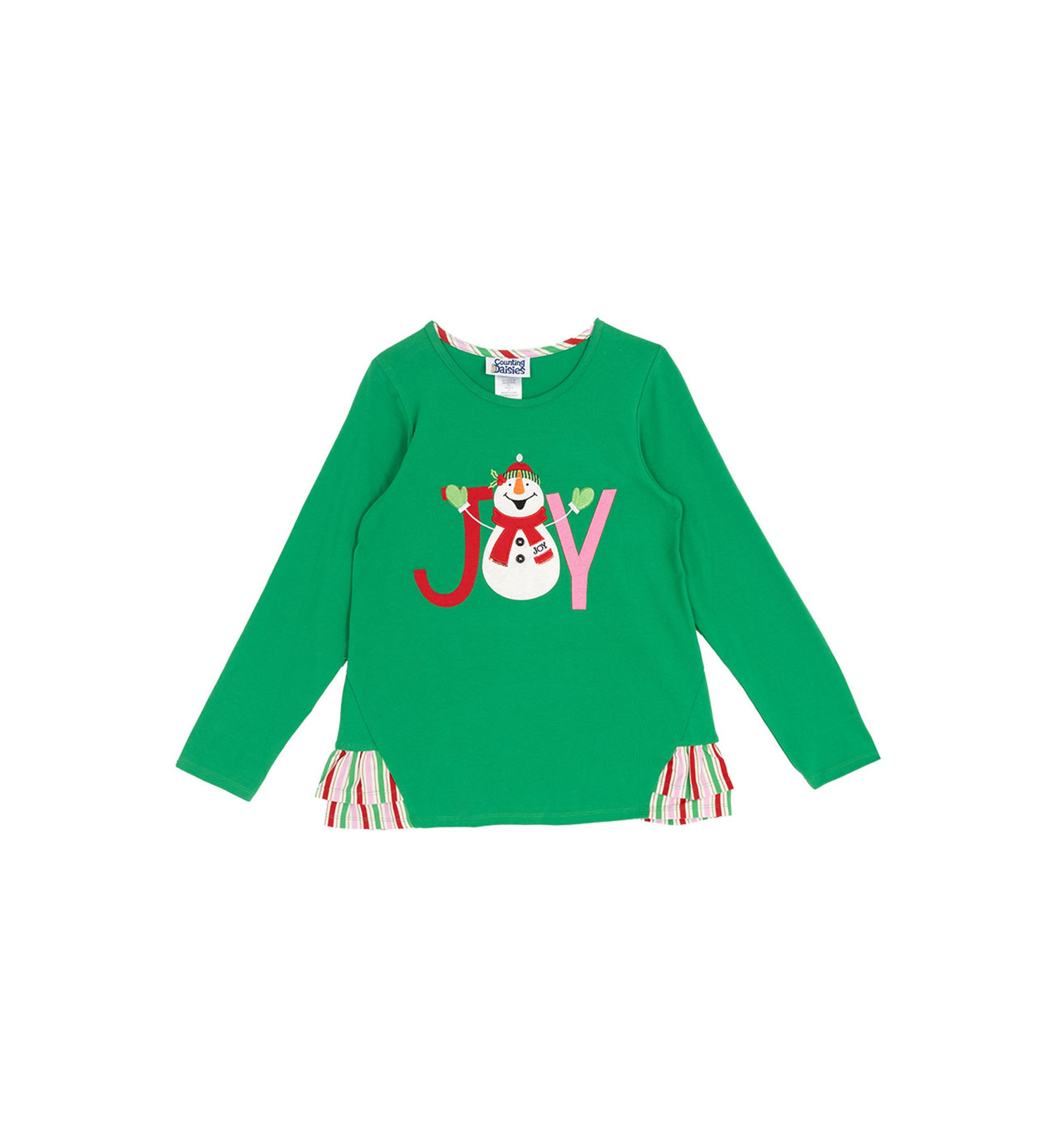 Girls 7-16 Long Sleeve Snowman Joy Graphic T-Shirt with Side Ruffle 