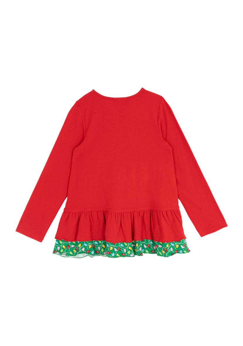 Girls 7-16 Red Tree Ruffle Hem Top