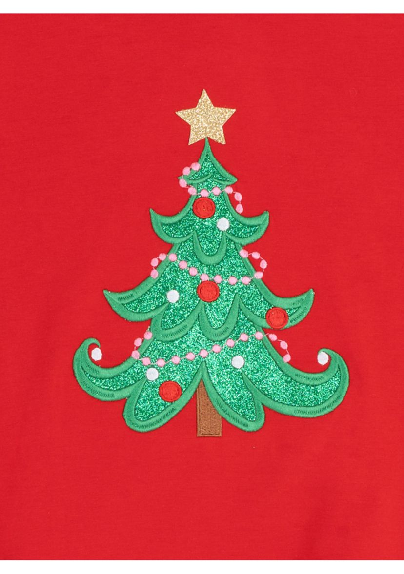 Girls 7-16 Red Tree Ruffle Hem Top