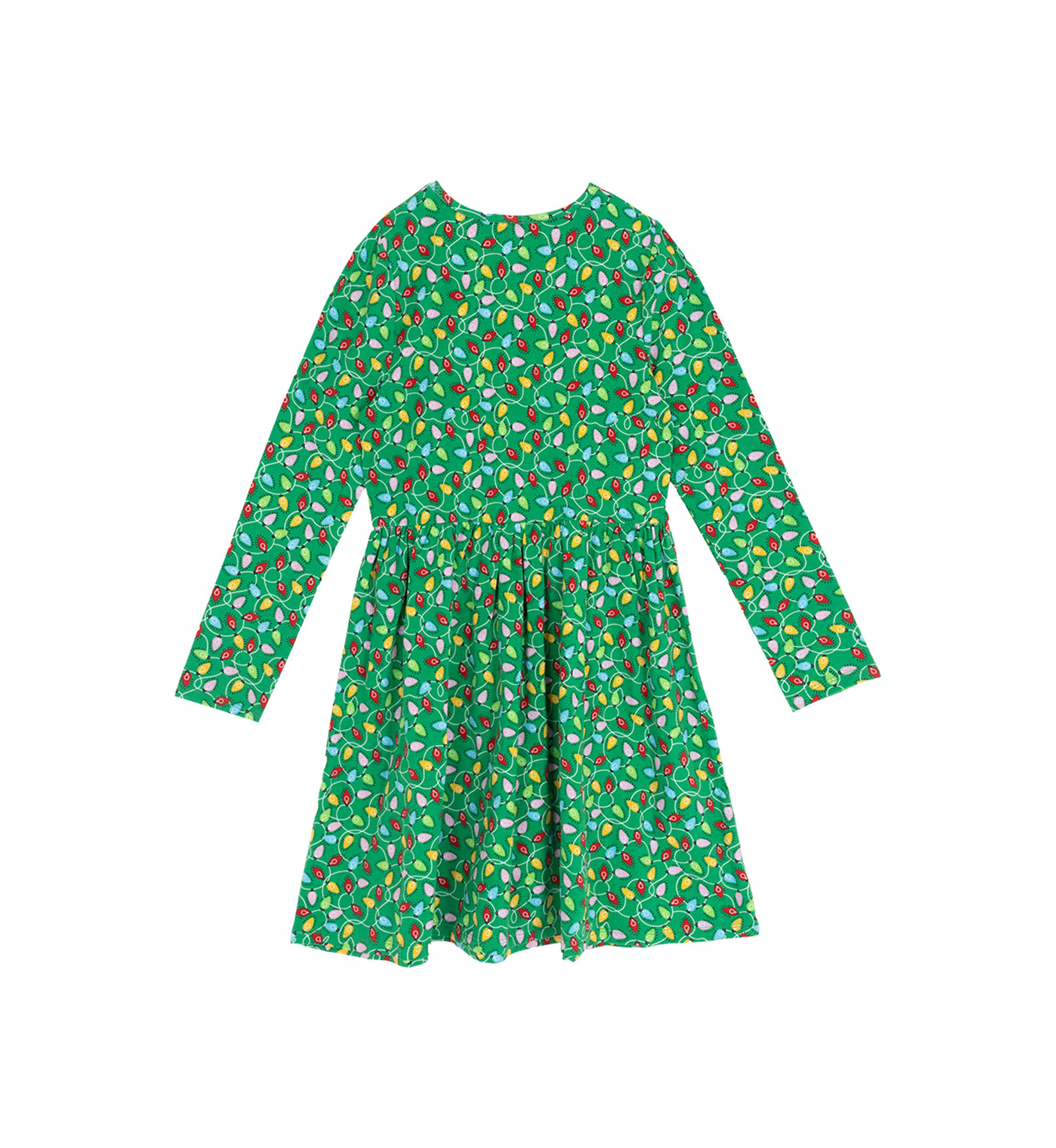 Girl 7-16  Long Sleeve Christmas Lights Print Dress 
