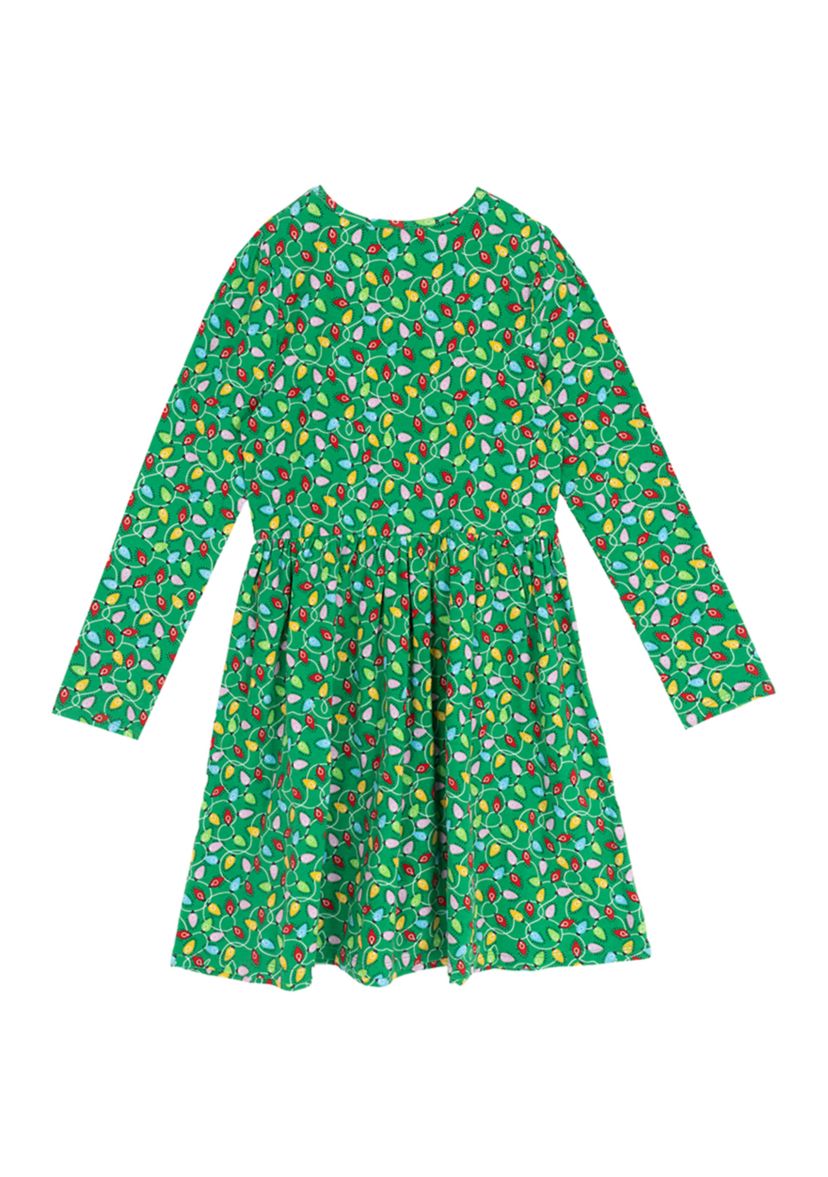 Girl 7-16  Long Sleeve Christmas Lights Print Dress 