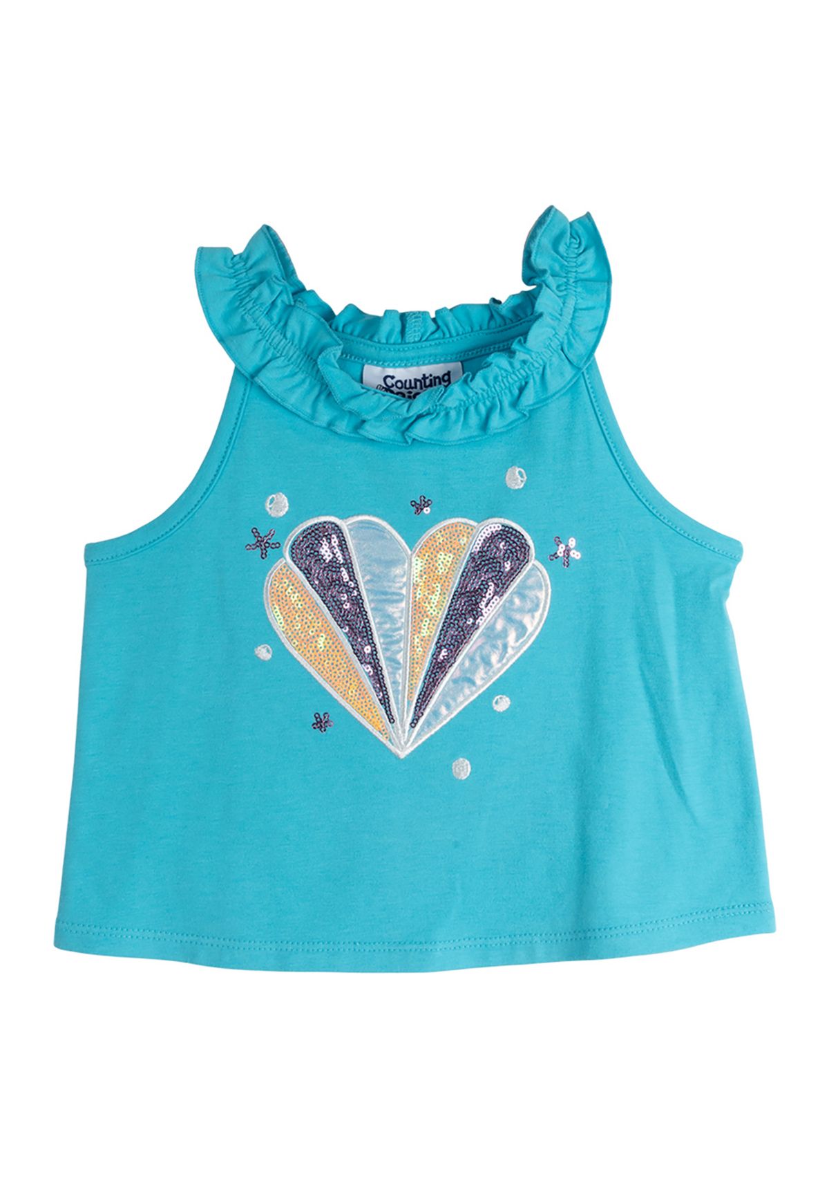 Girls 7-16 Solid Knit Ruffle Top with Appliqué