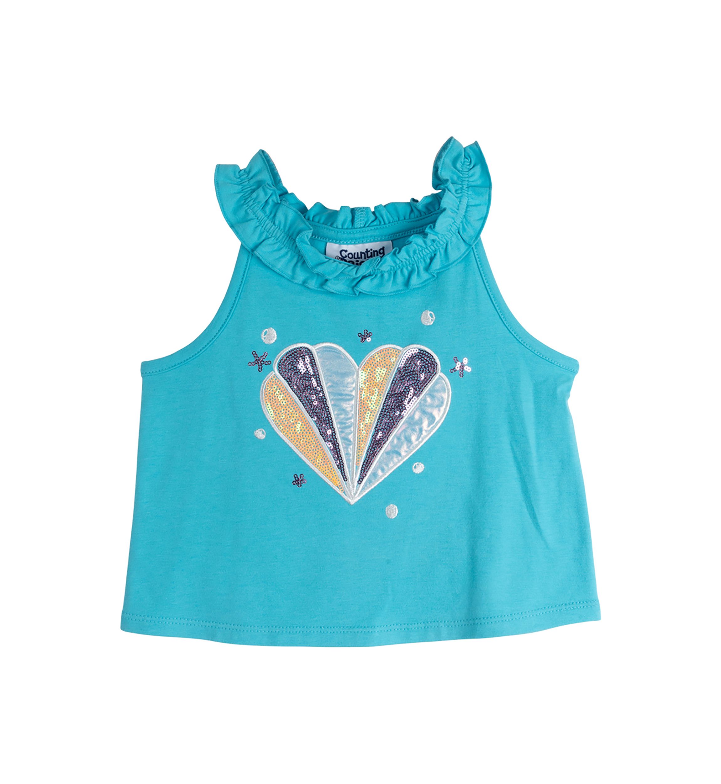 Girls 7-16 Solid Knit Ruffle Top with Appliqué