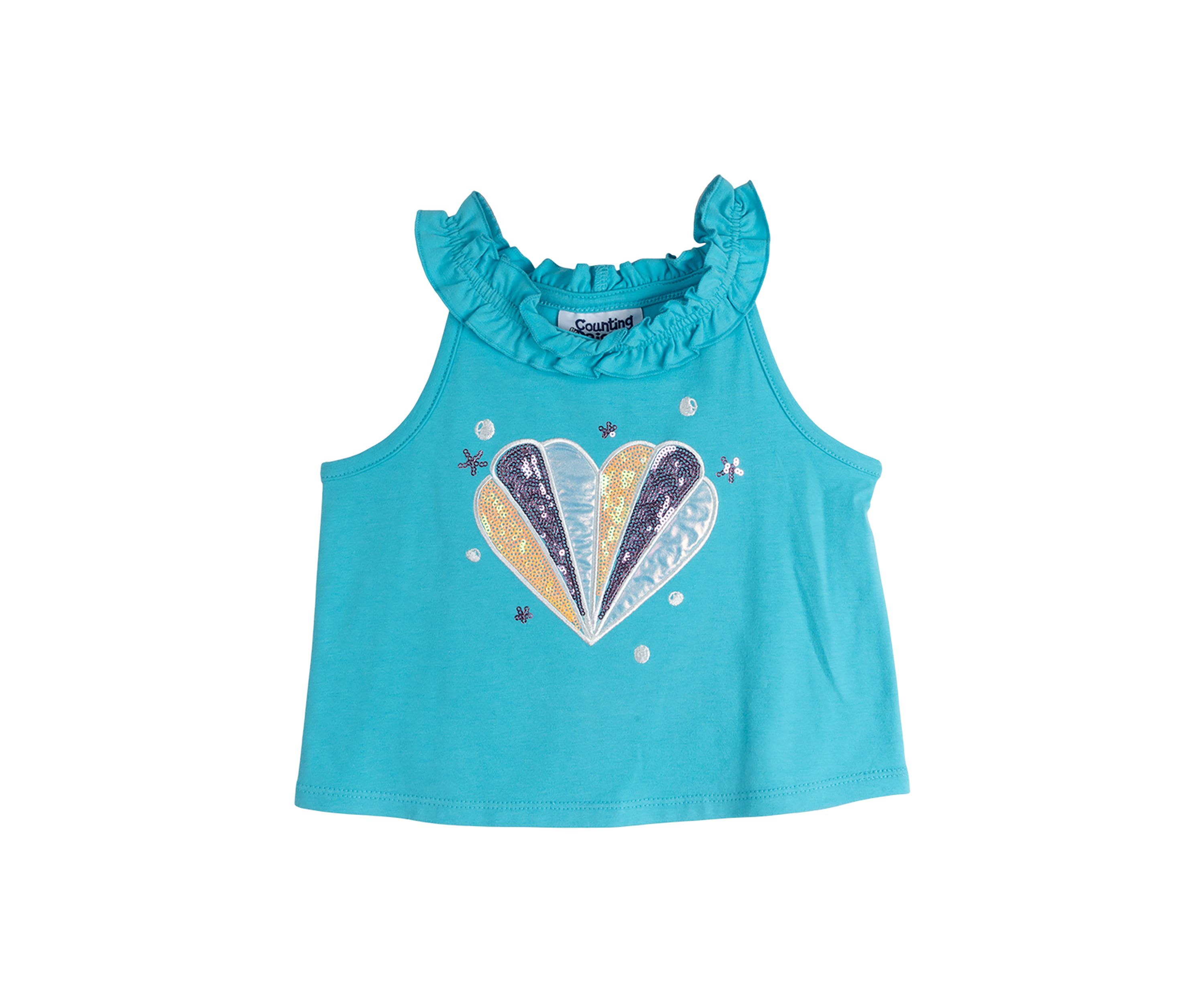 Girls 7-16 Solid Knit Ruffle Top with Appliqué