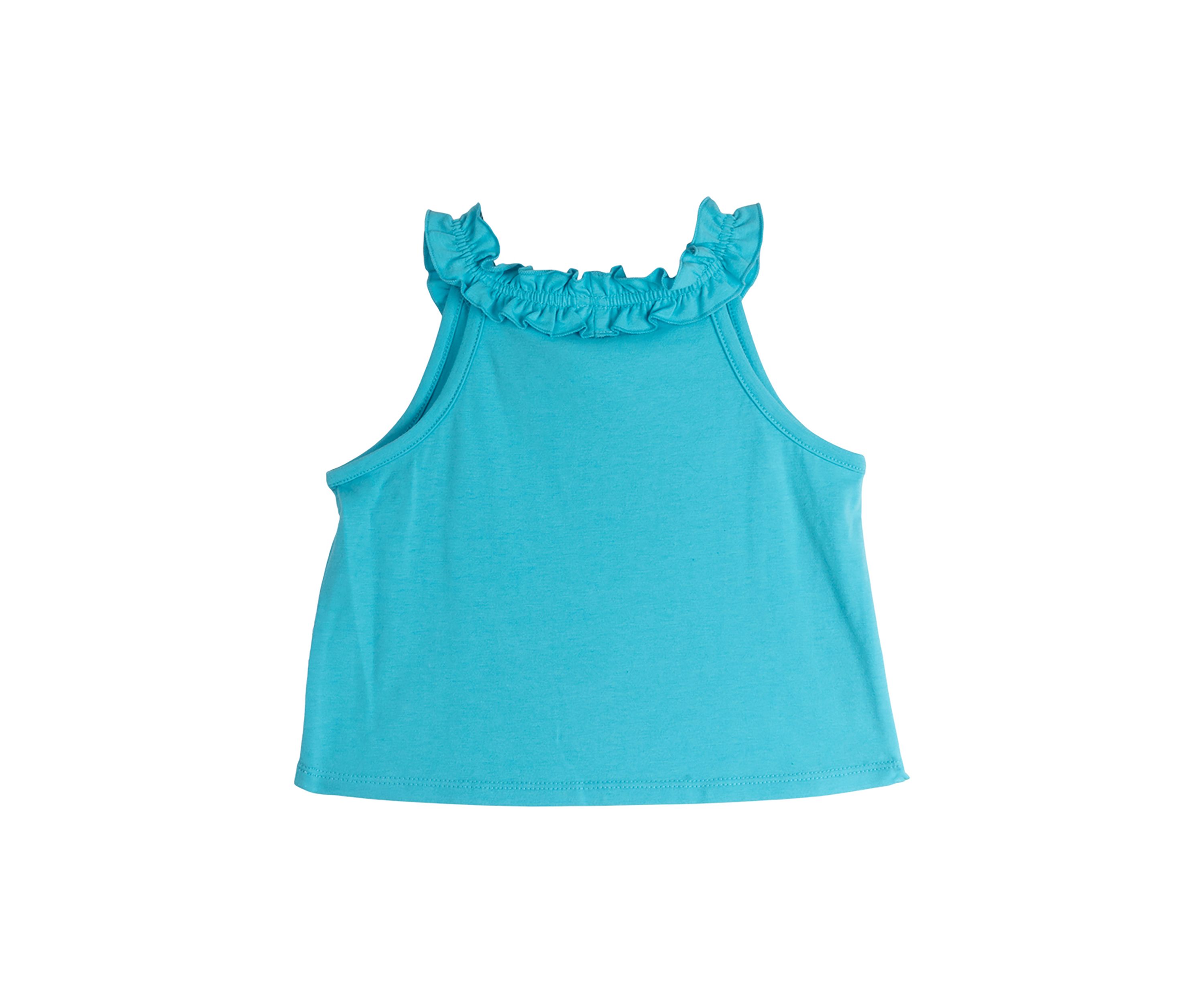 Girls 7-16 Solid Knit Ruffle Top with Appliqué