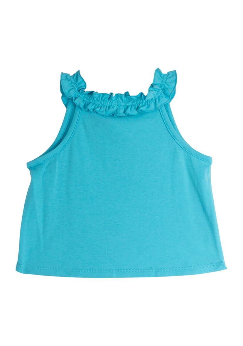 Girls 7-16 Solid Knit Ruffle Top with Appliqué