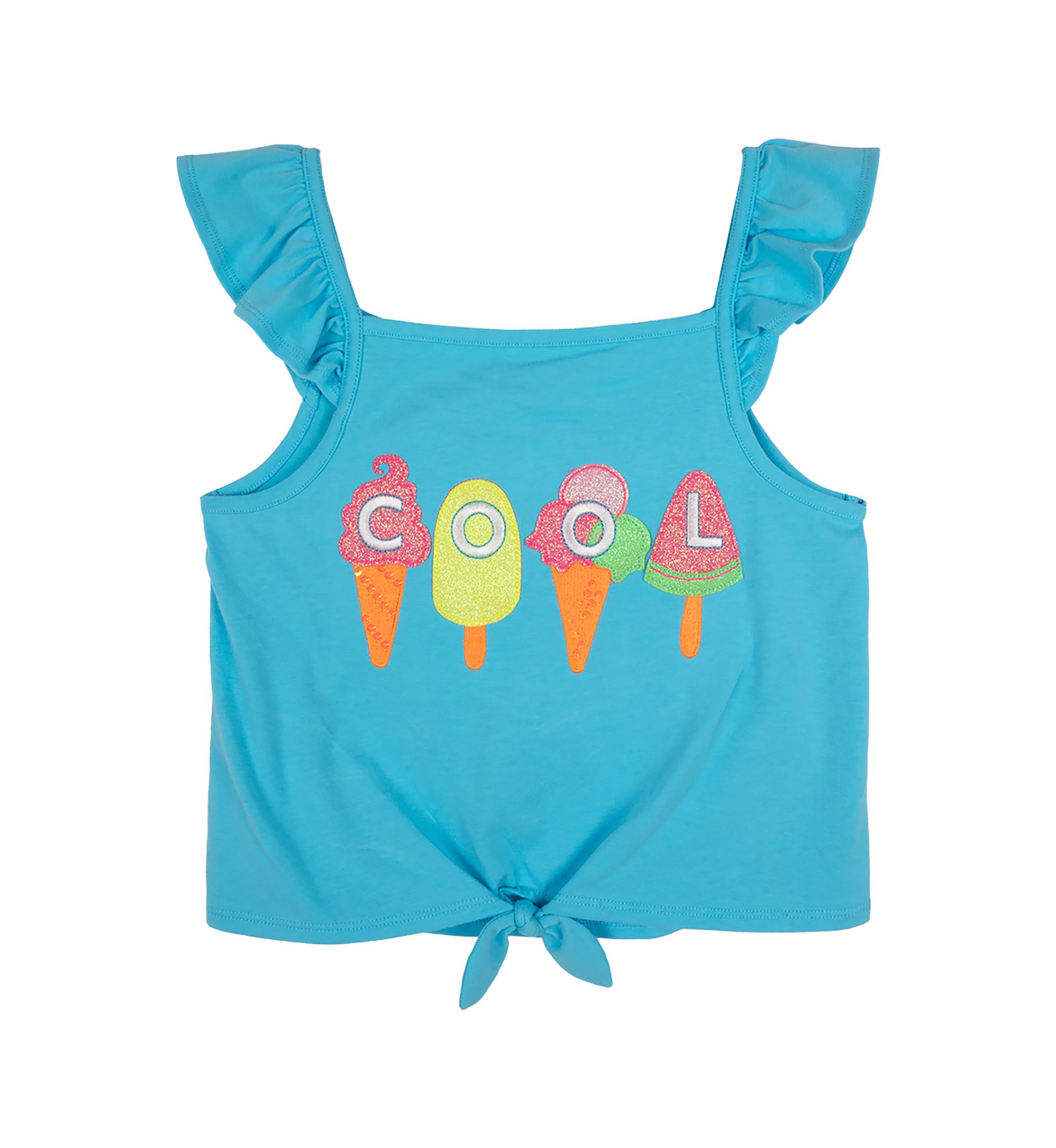 Girls 7-16 Solid Knit Tie Front Top with Appliqué