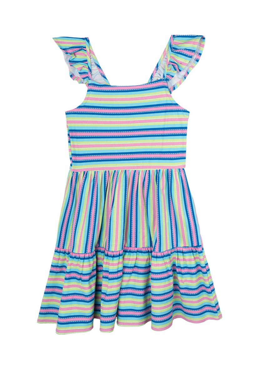 Girls 7-16 Flutter Sleeve Striped Dress