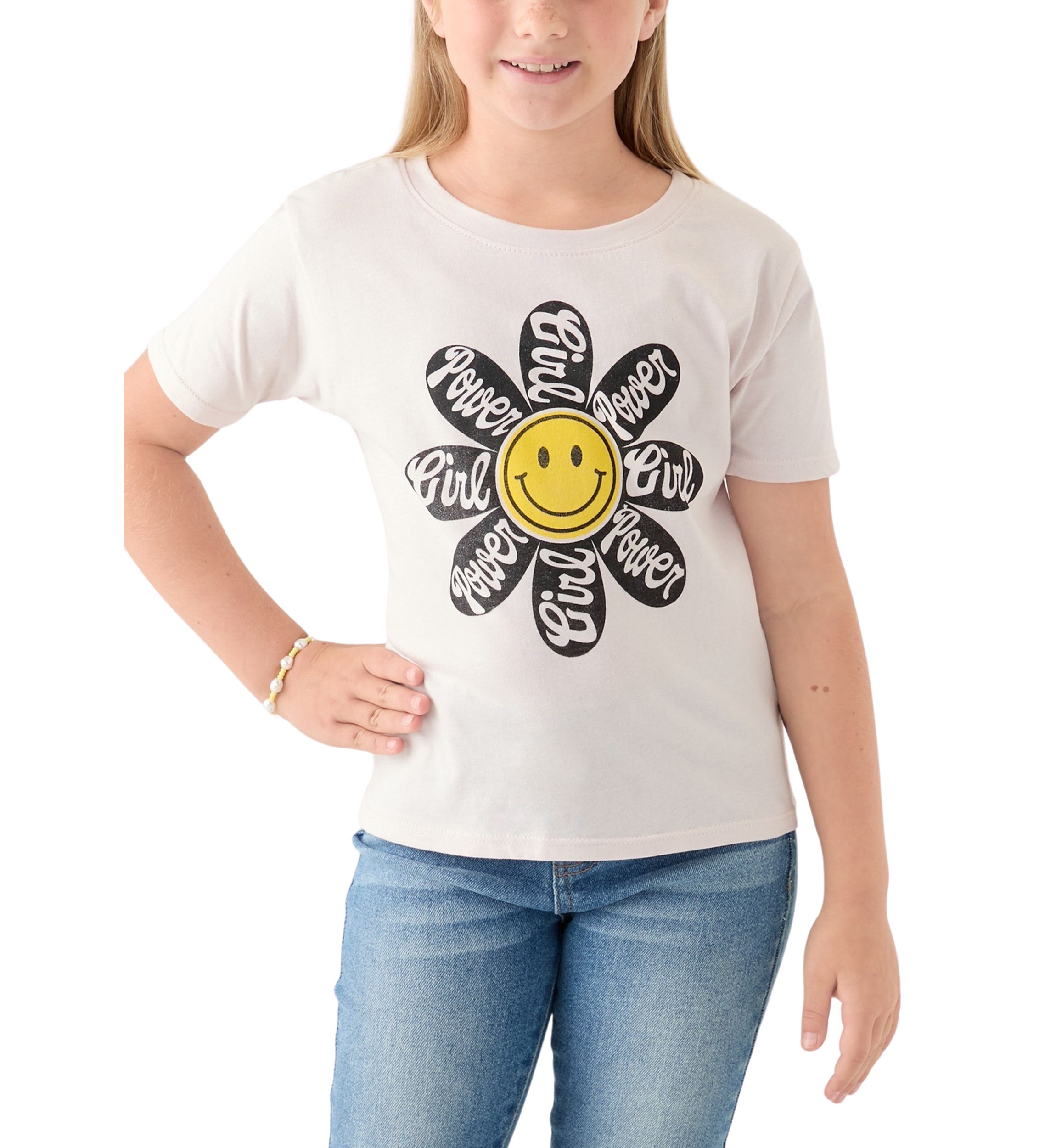 Girls 7-16 Girl Power Smiley Flower Graphic T-Shirt