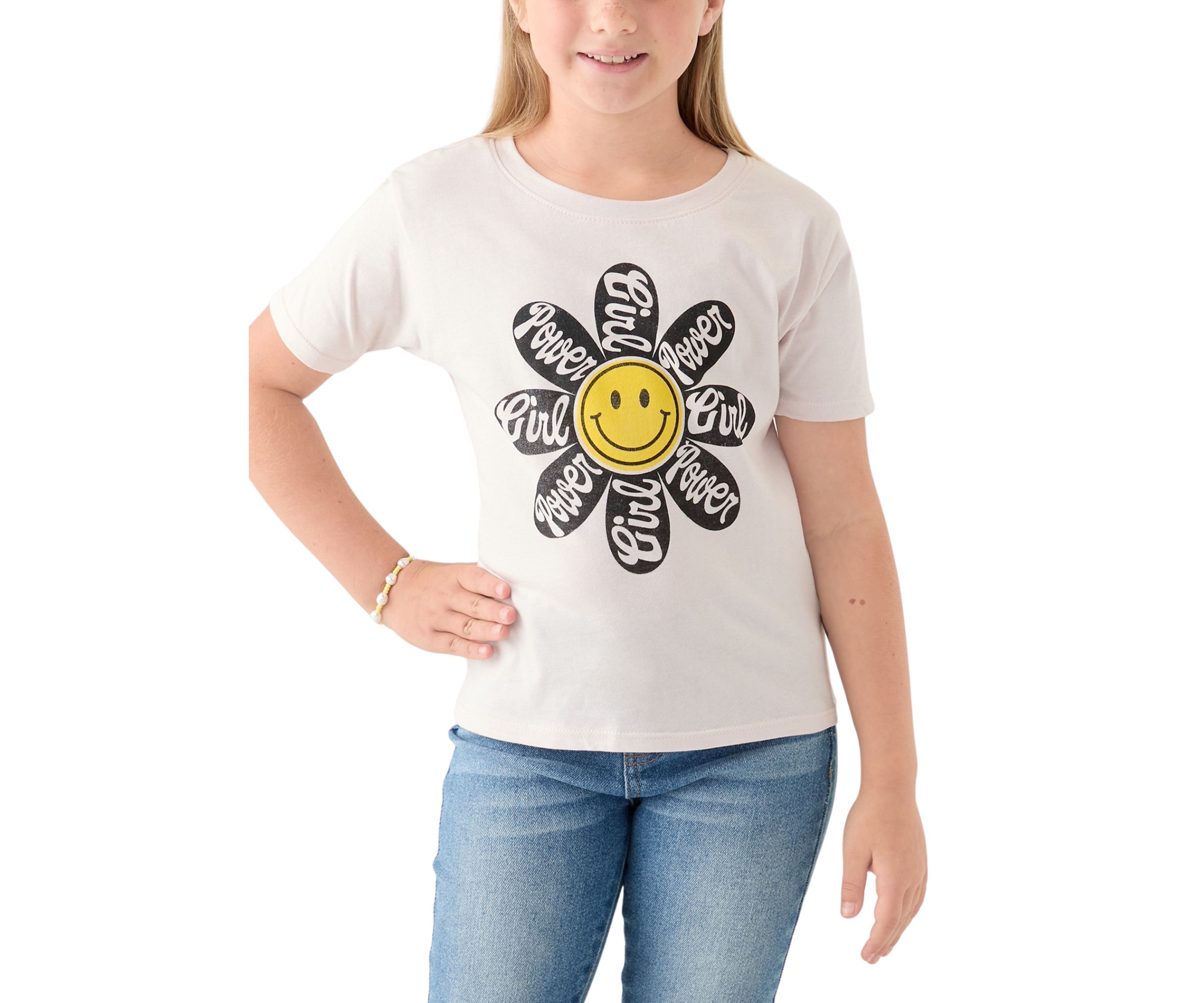 Girls 7-16 Girl Power Smiley Flower Graphic T-Shirt