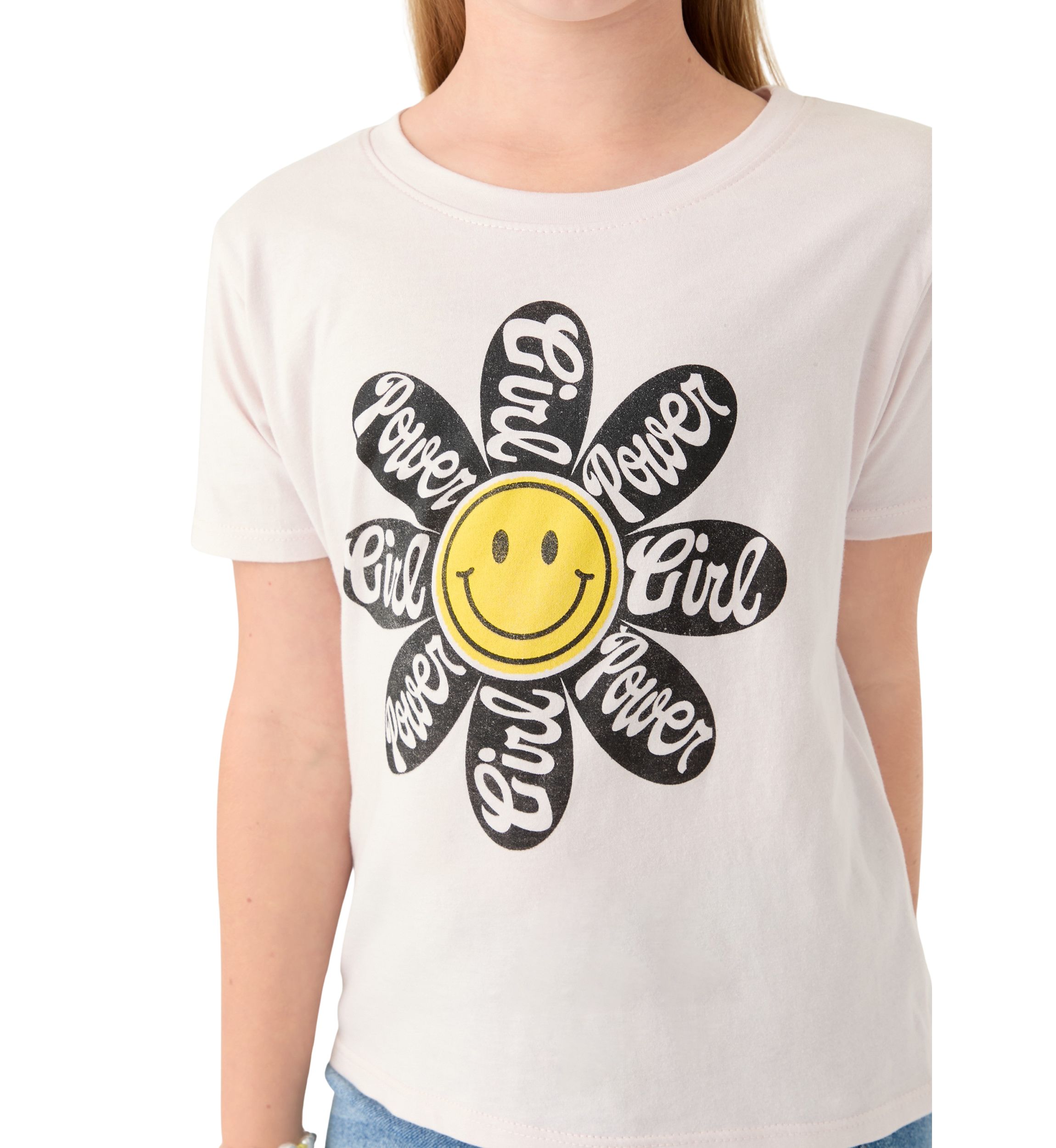 Girls 7-16 Girl Power Smiley Flower Graphic T-Shirt