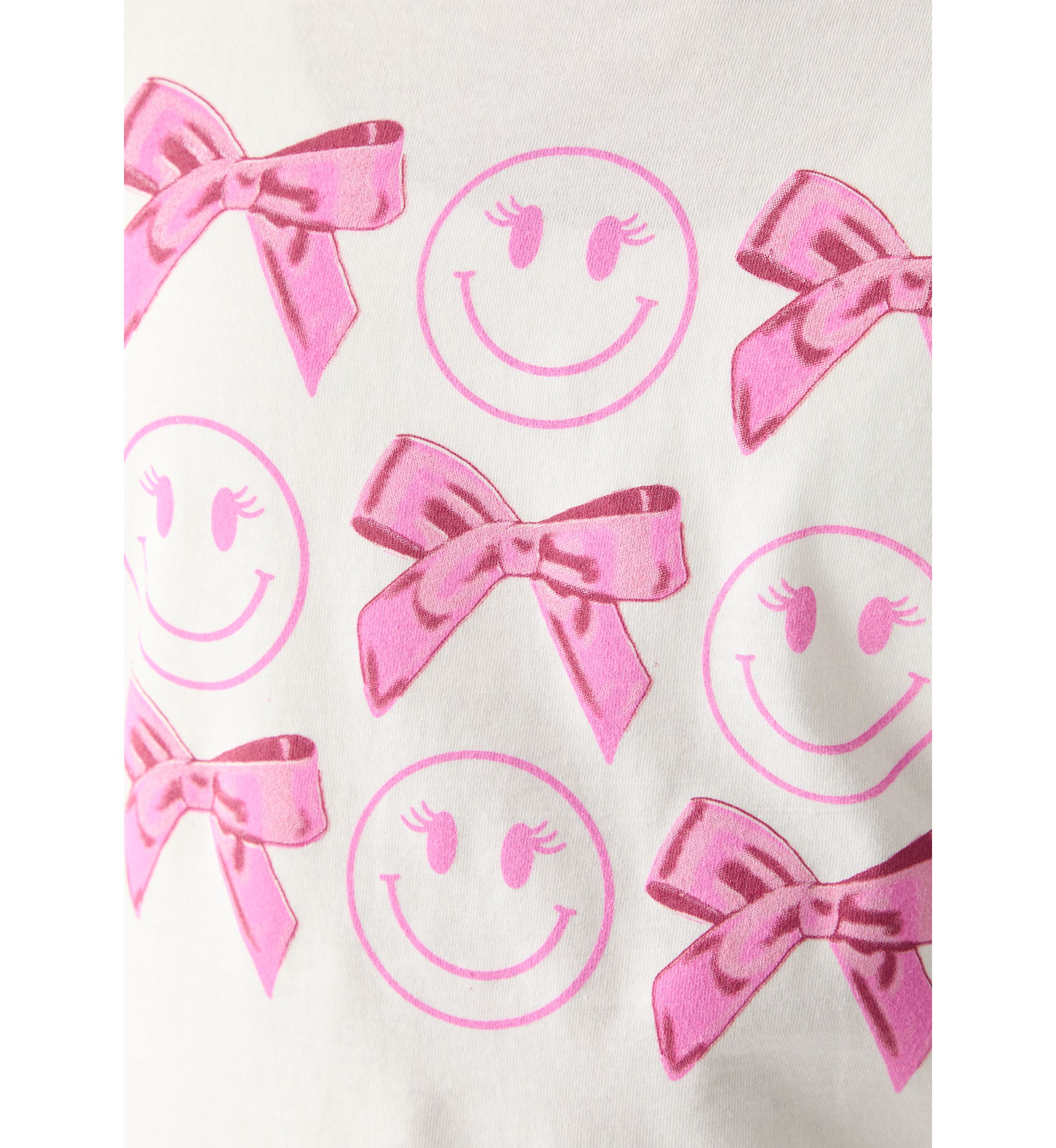 Girl 7-16 Happy Face Pink Bow Graphic T-Shirt 