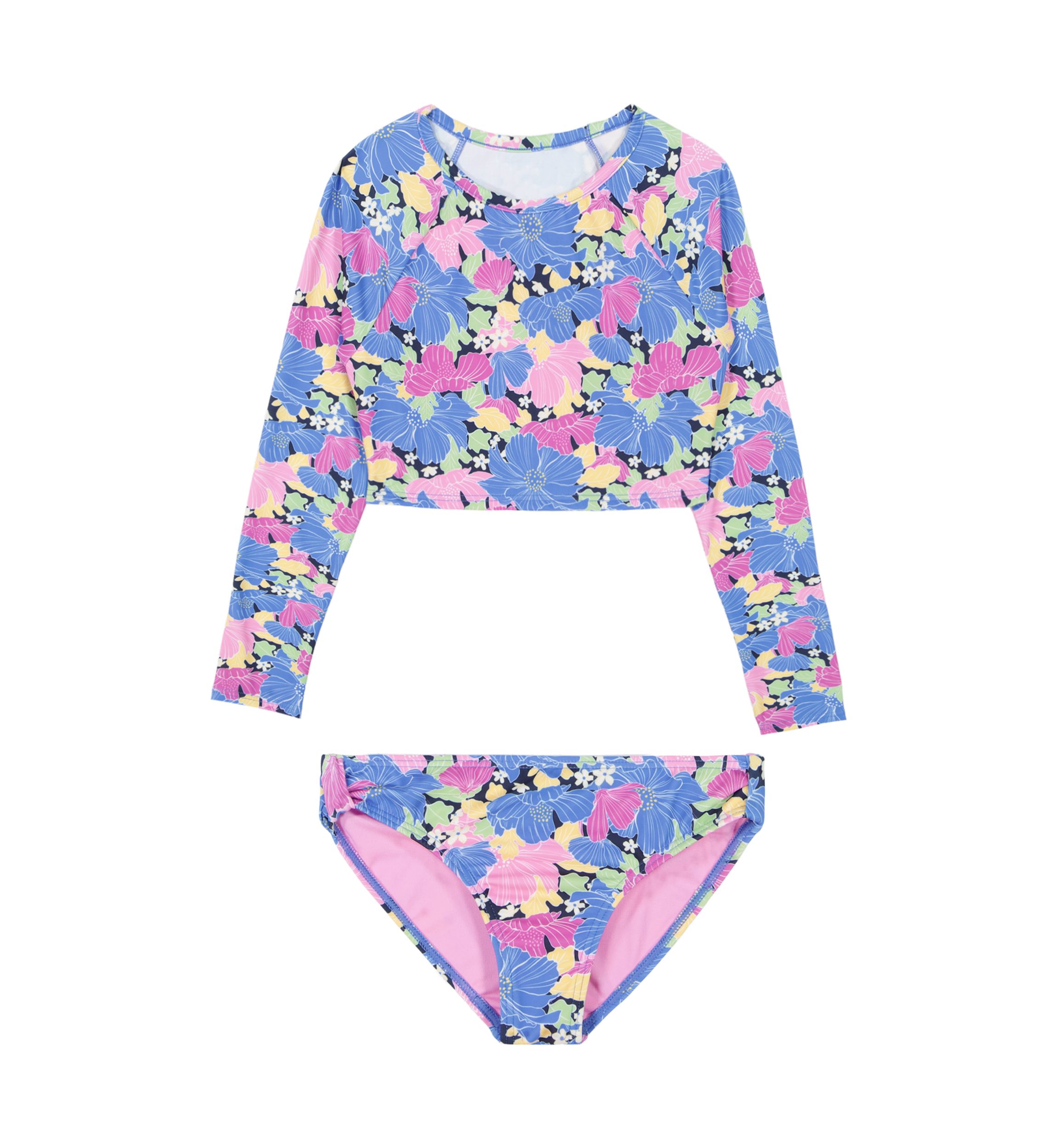 Girls 7-16 Floral Printed Rashguard Set