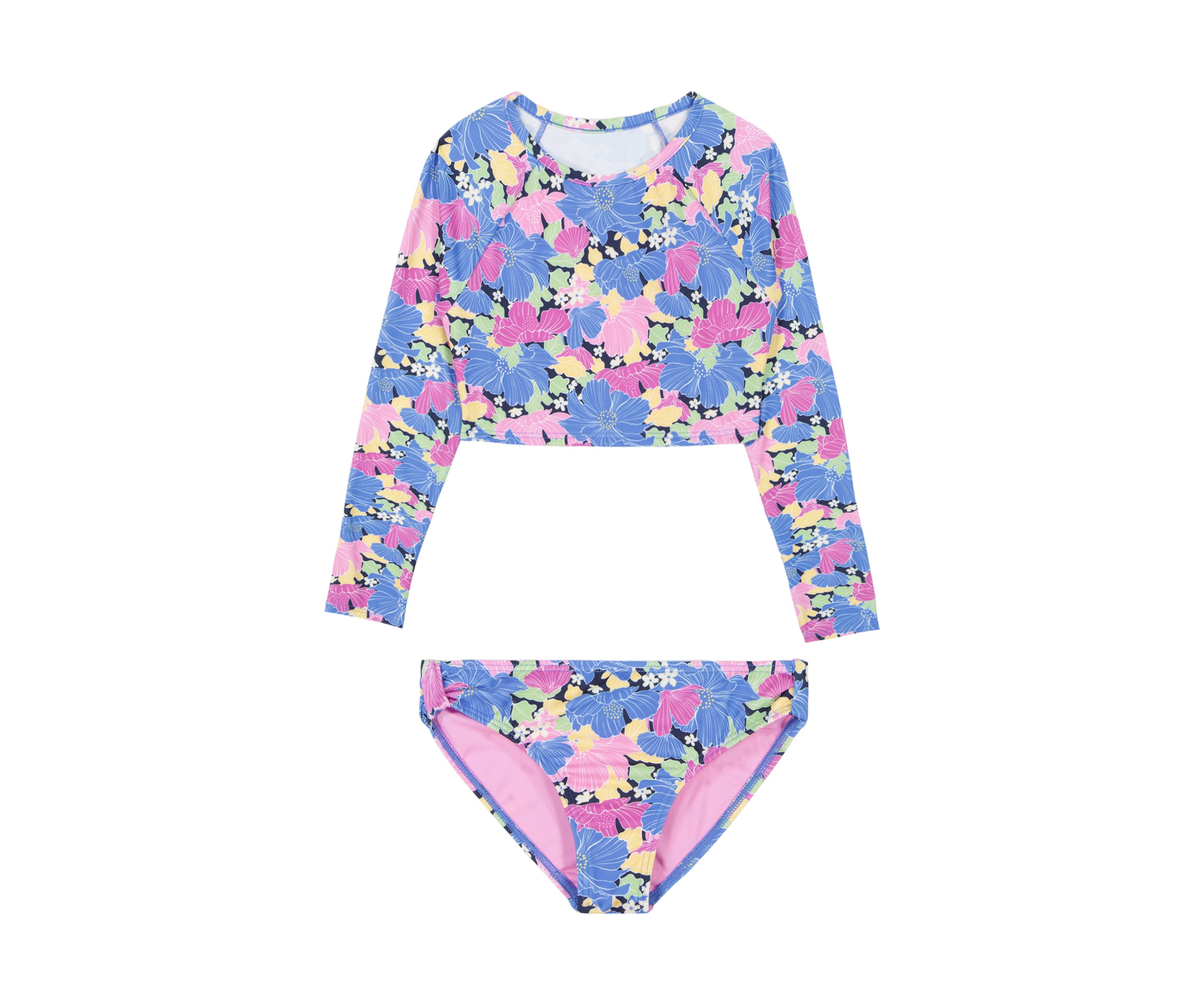 Girls 7-16 Floral Printed Rashguard Set