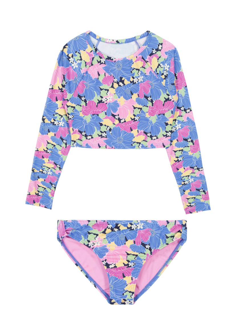 Girls 7-16 Floral Printed Rashguard Set