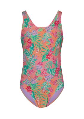 Roxy Girls 7-16 Coastal Breeze One Piece Swimsuit, Peach, 10