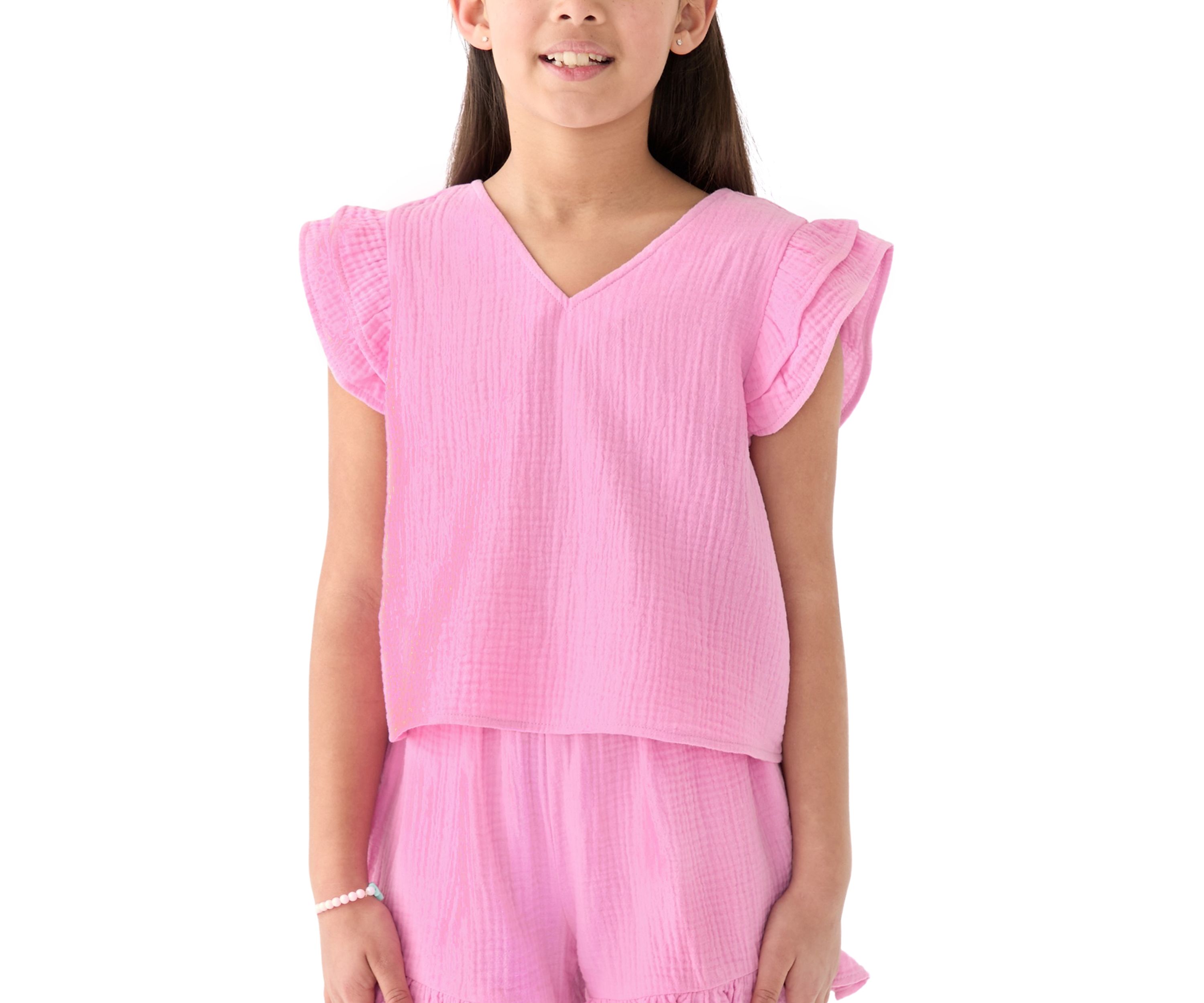 Girls 7-16 Pink Ruffle Top 