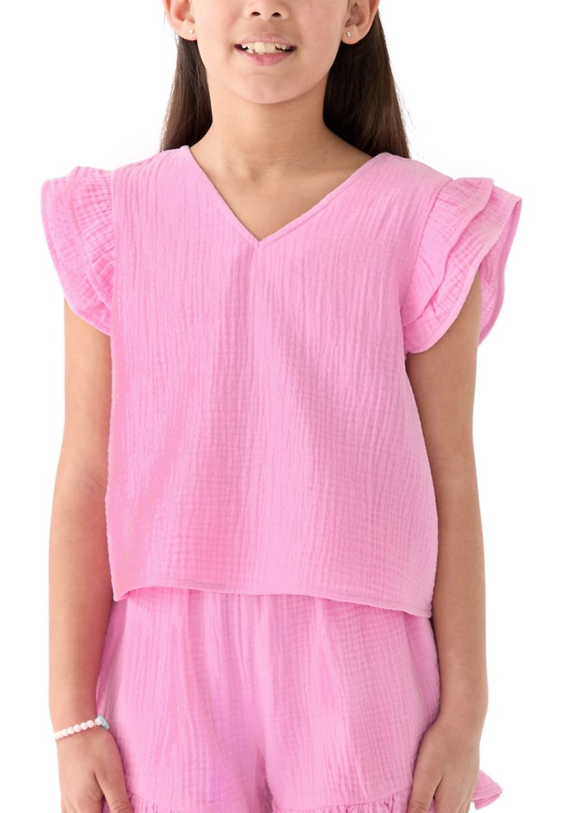 Girls 7-16 Pink Ruffle Top 