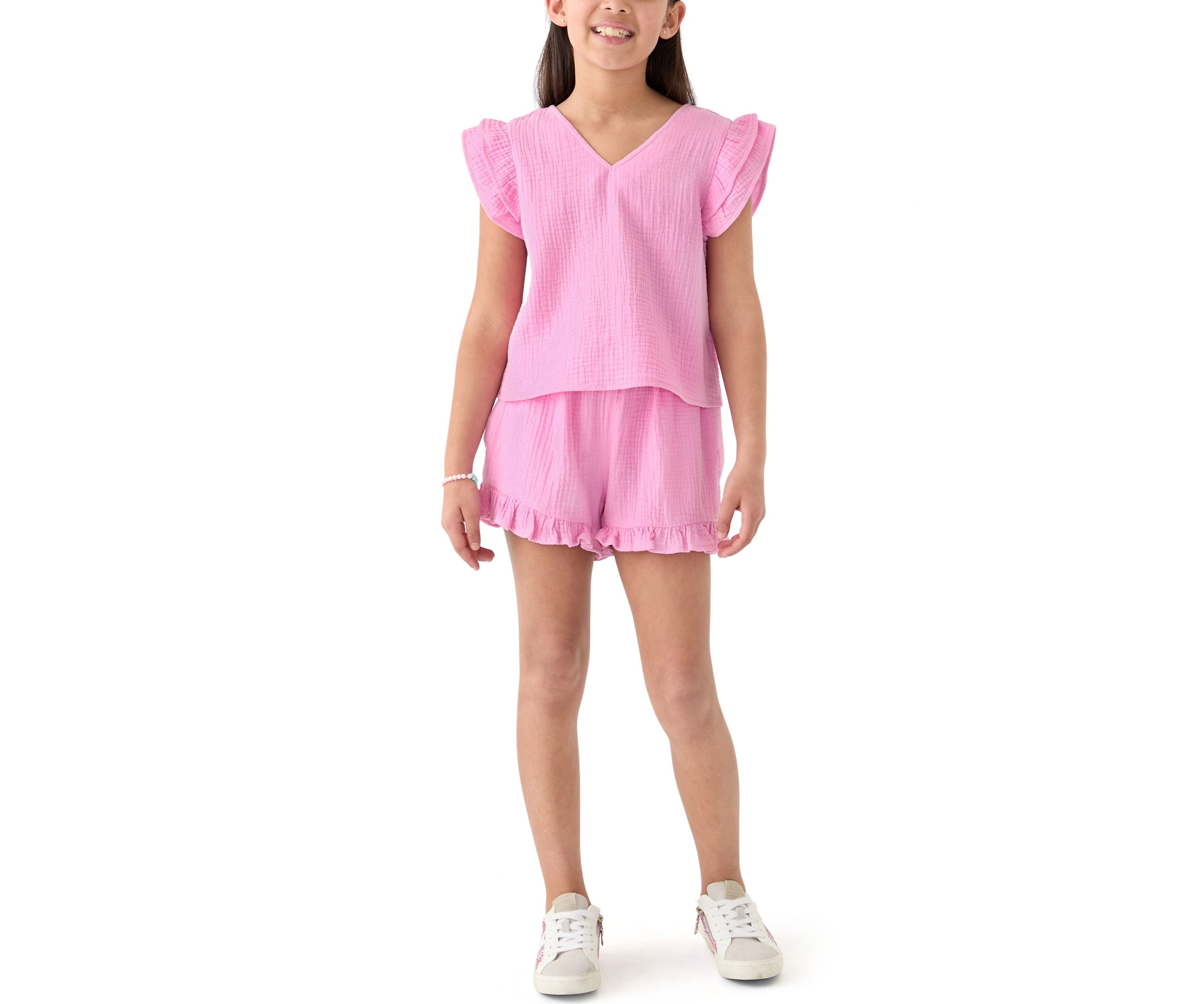 Girls 7-16 Pink Ruffle Top 
