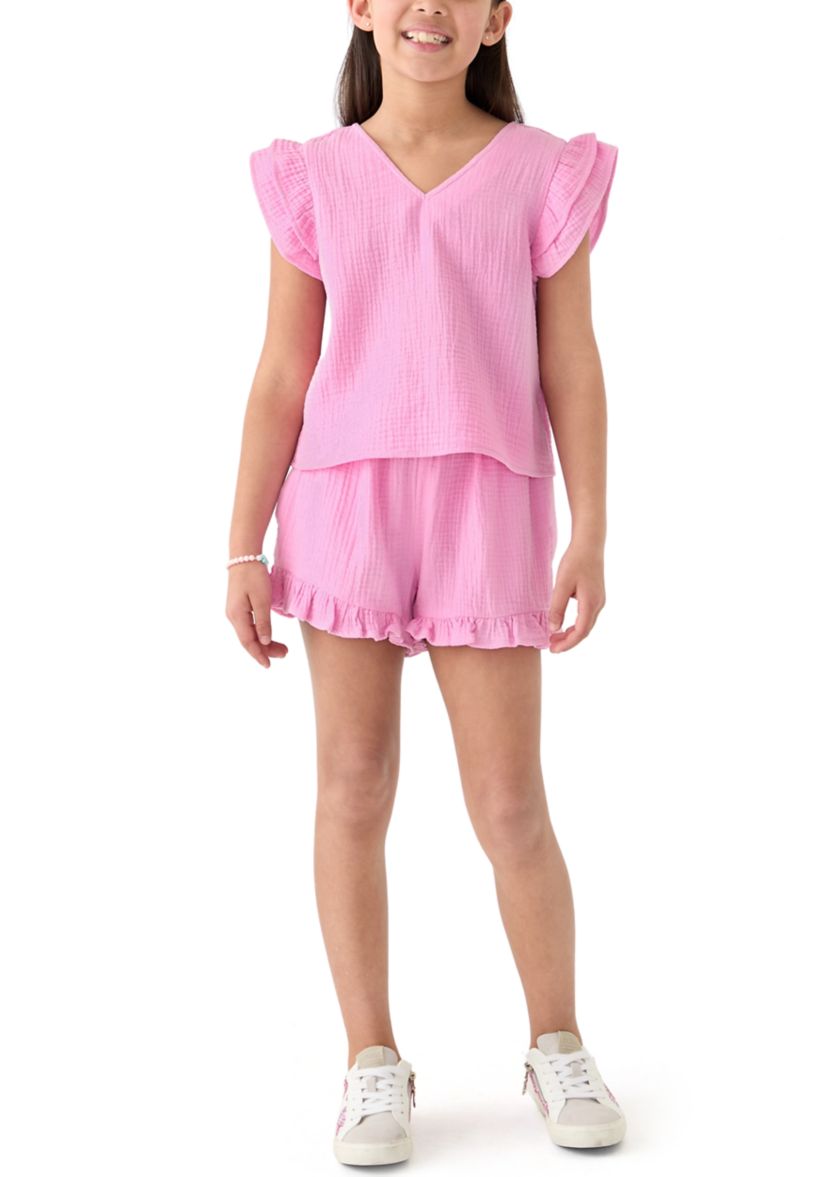 Girls 7-16 Pink Ruffle Top 