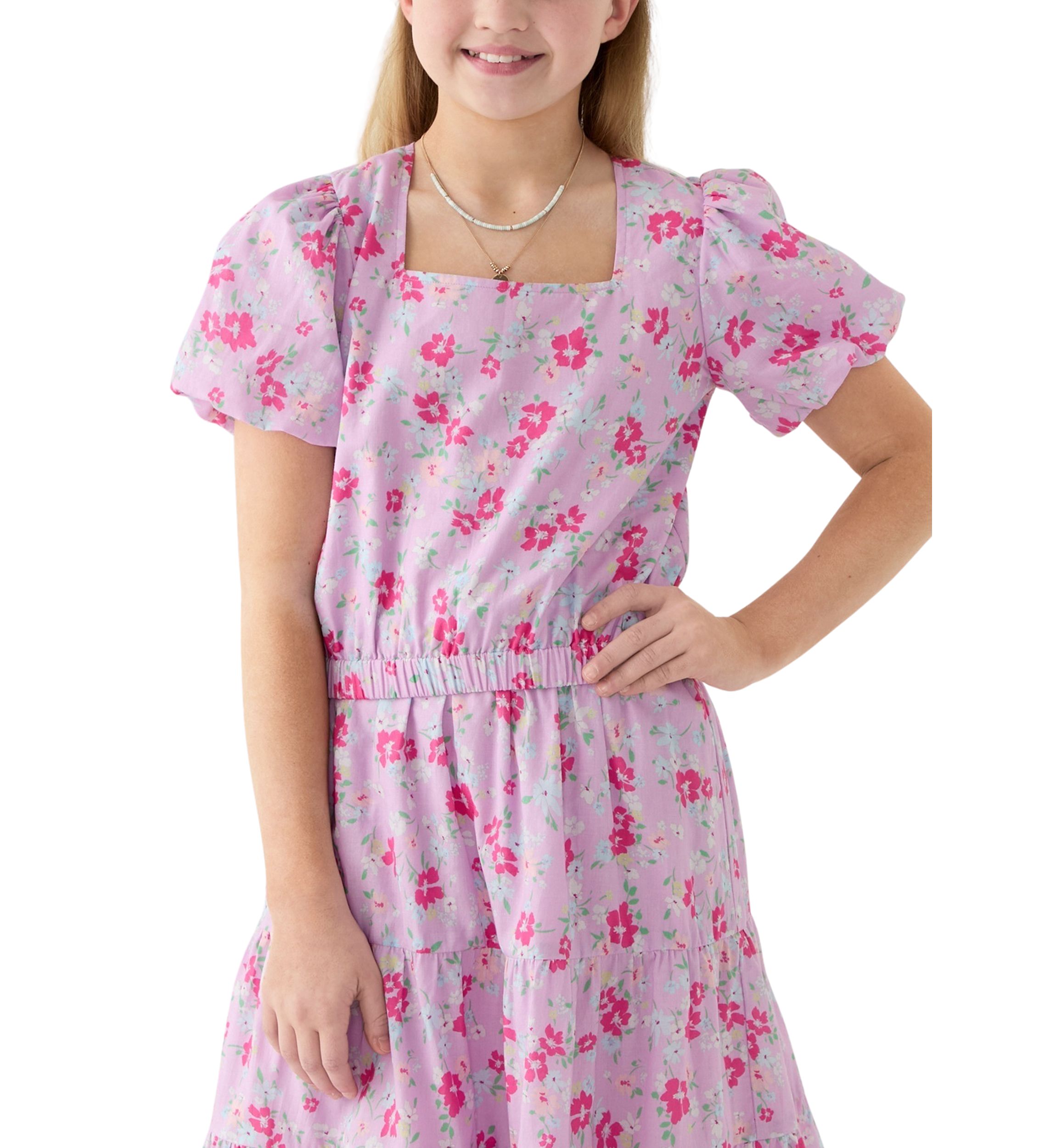 Girls 7-16 Puff Sleeve Printed Top