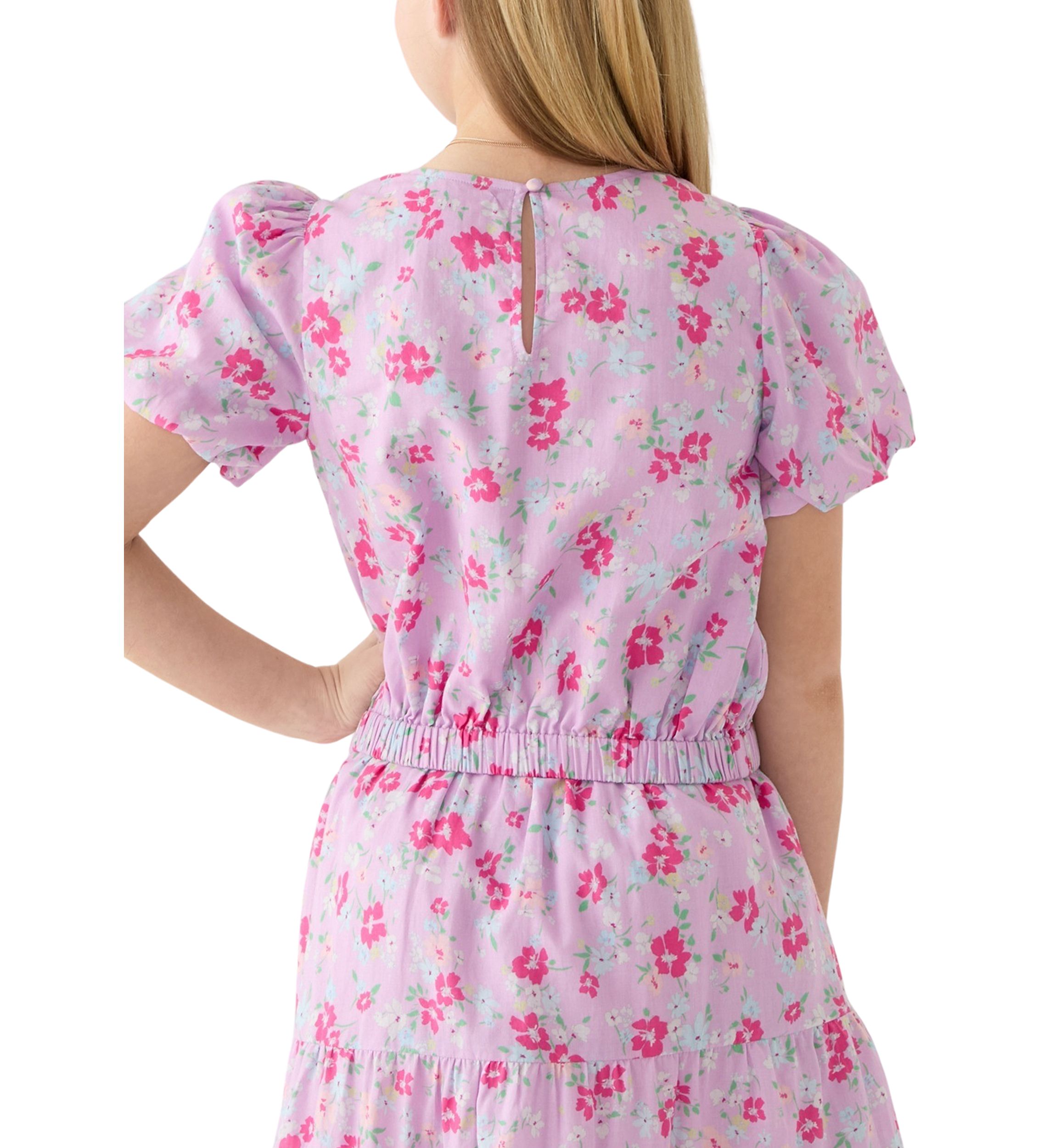 Girls 7-16 Puff Sleeve Printed Top