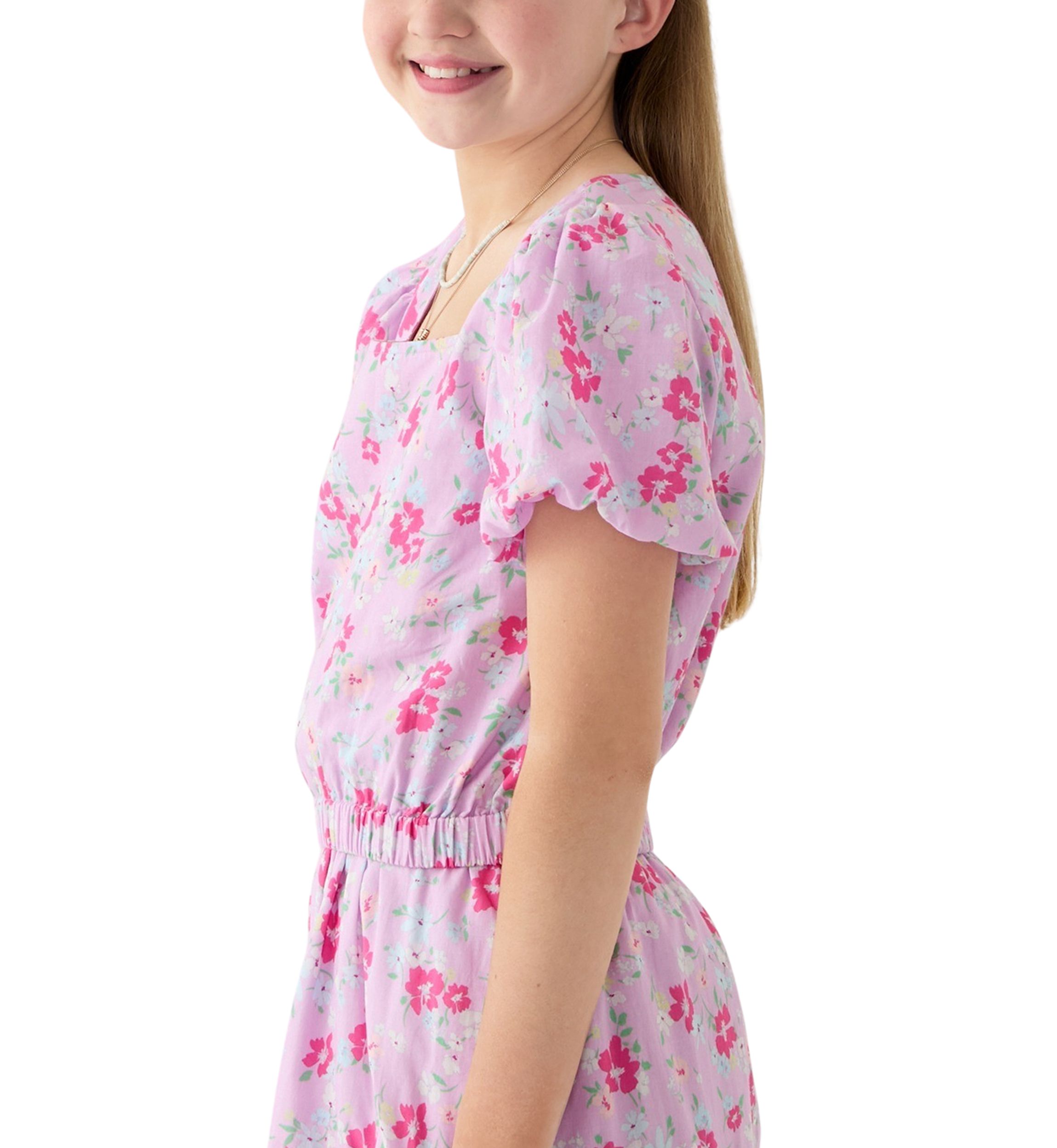 Girls 7-16 Puff Sleeve Printed Top