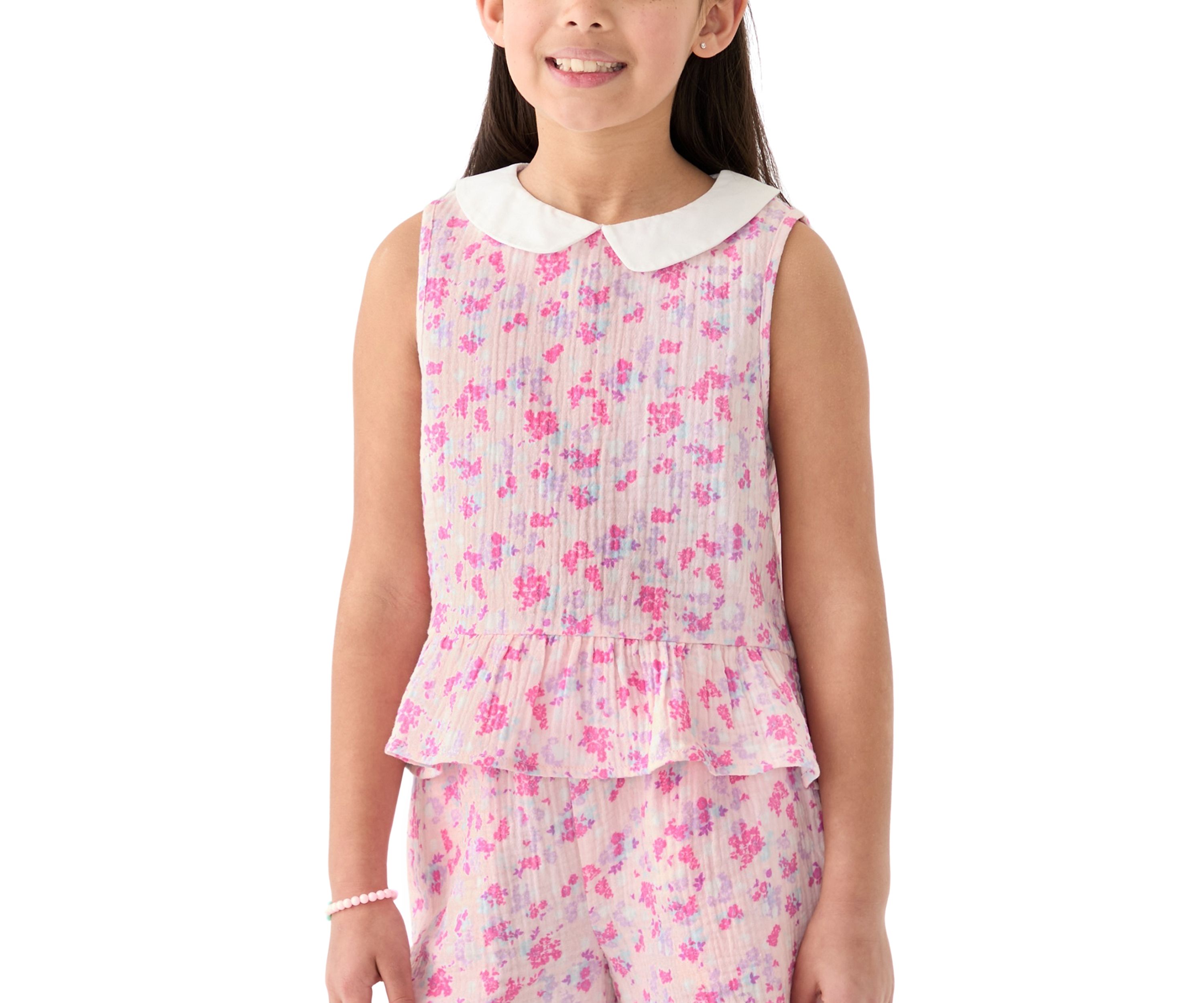 Girls 7-16 Prink Printed Collared Top