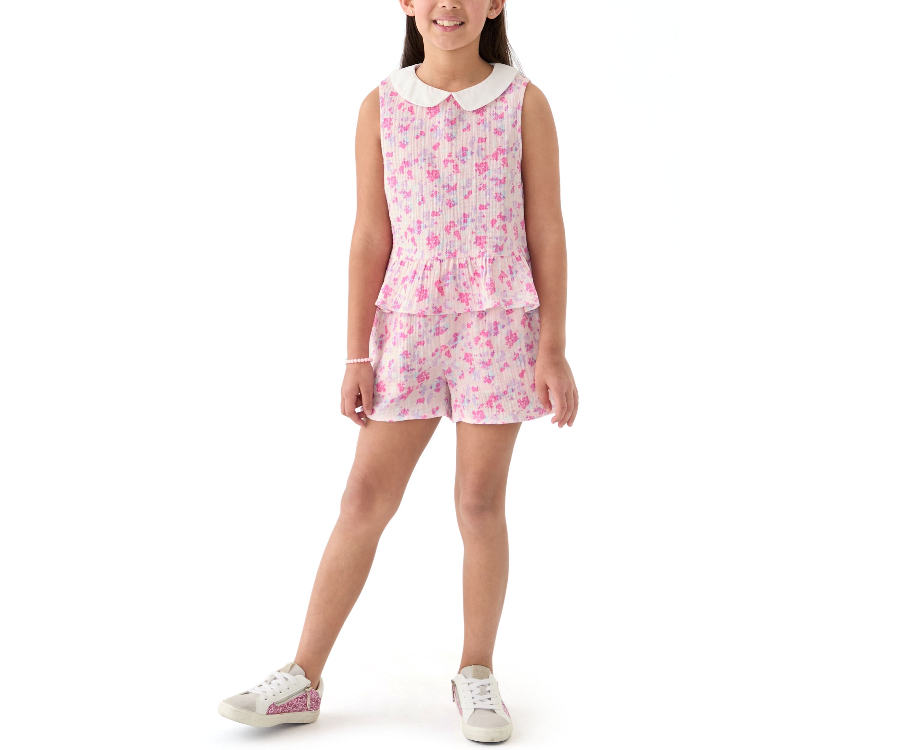 Girls 7-16 Prink Printed Collared Top
