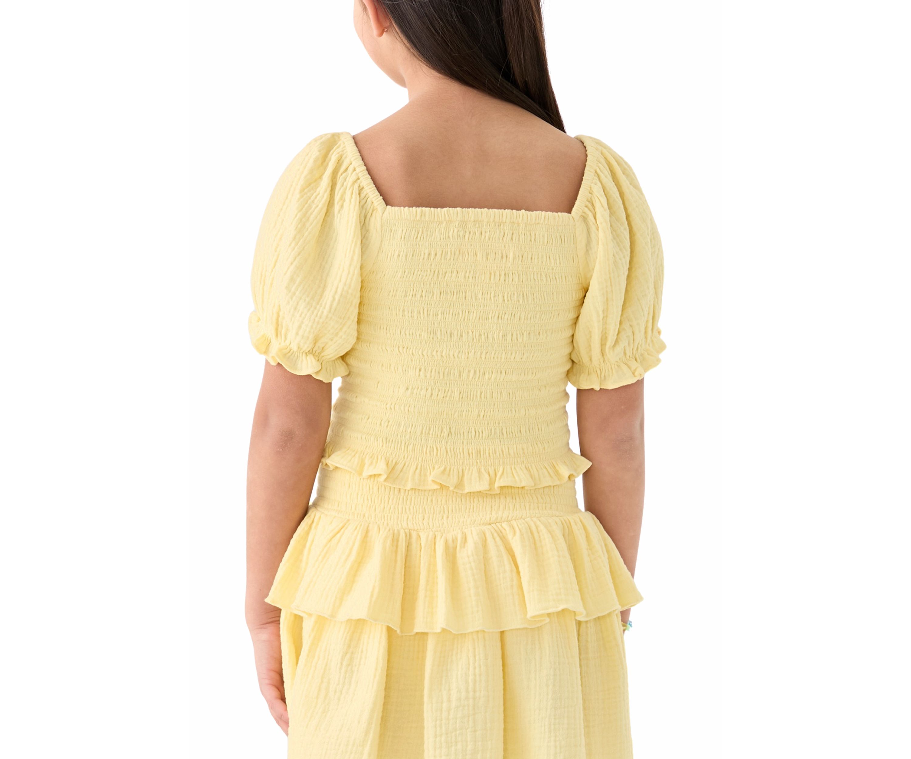 Girls 7-16 Yellow Smocked Top