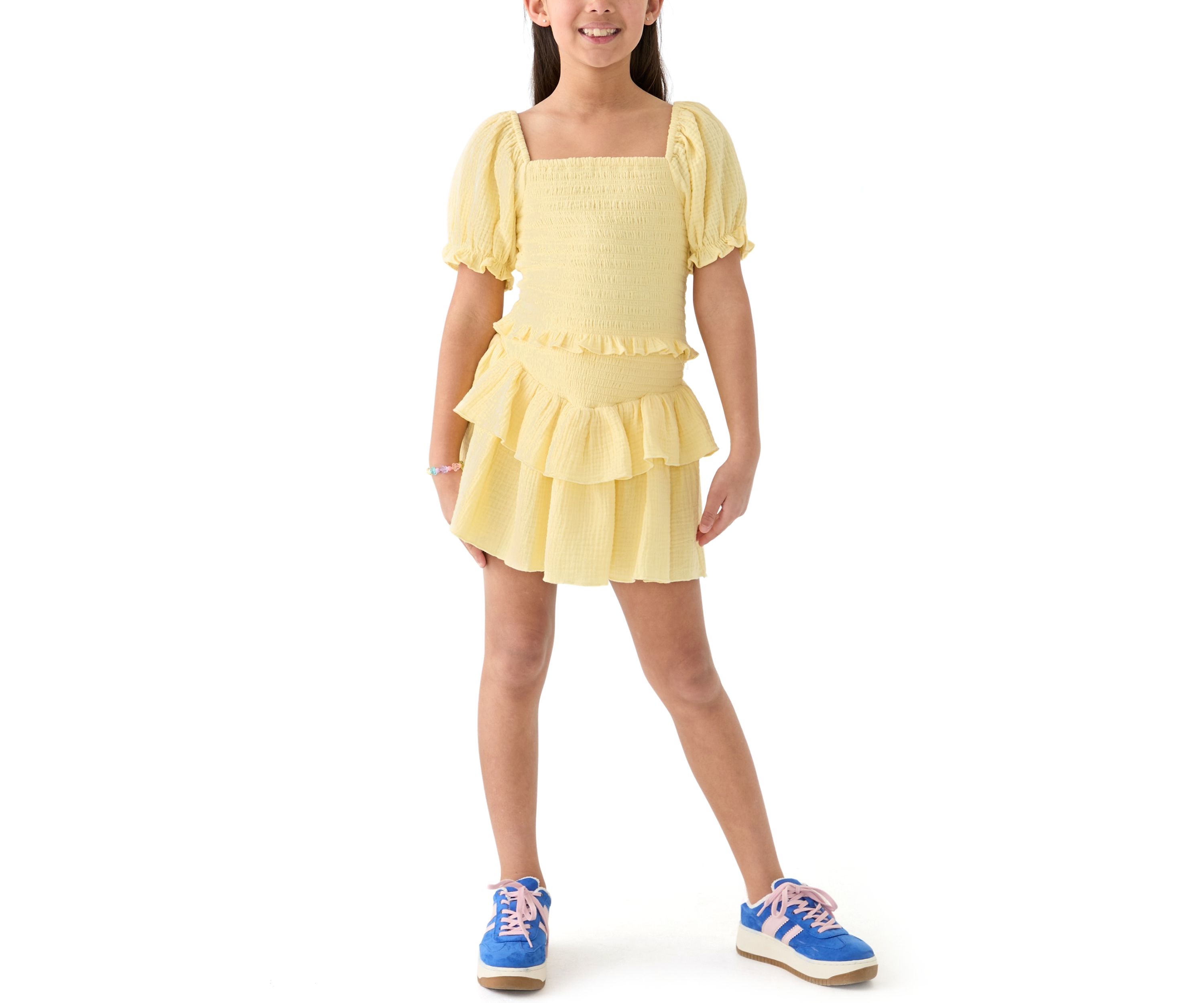 Girls 7-16 Yellow Smocked Top