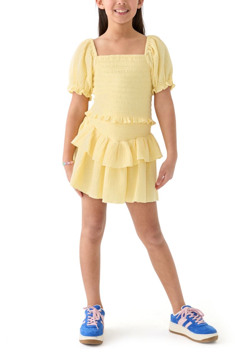 Girls 7-16 Yellow Smocked Top