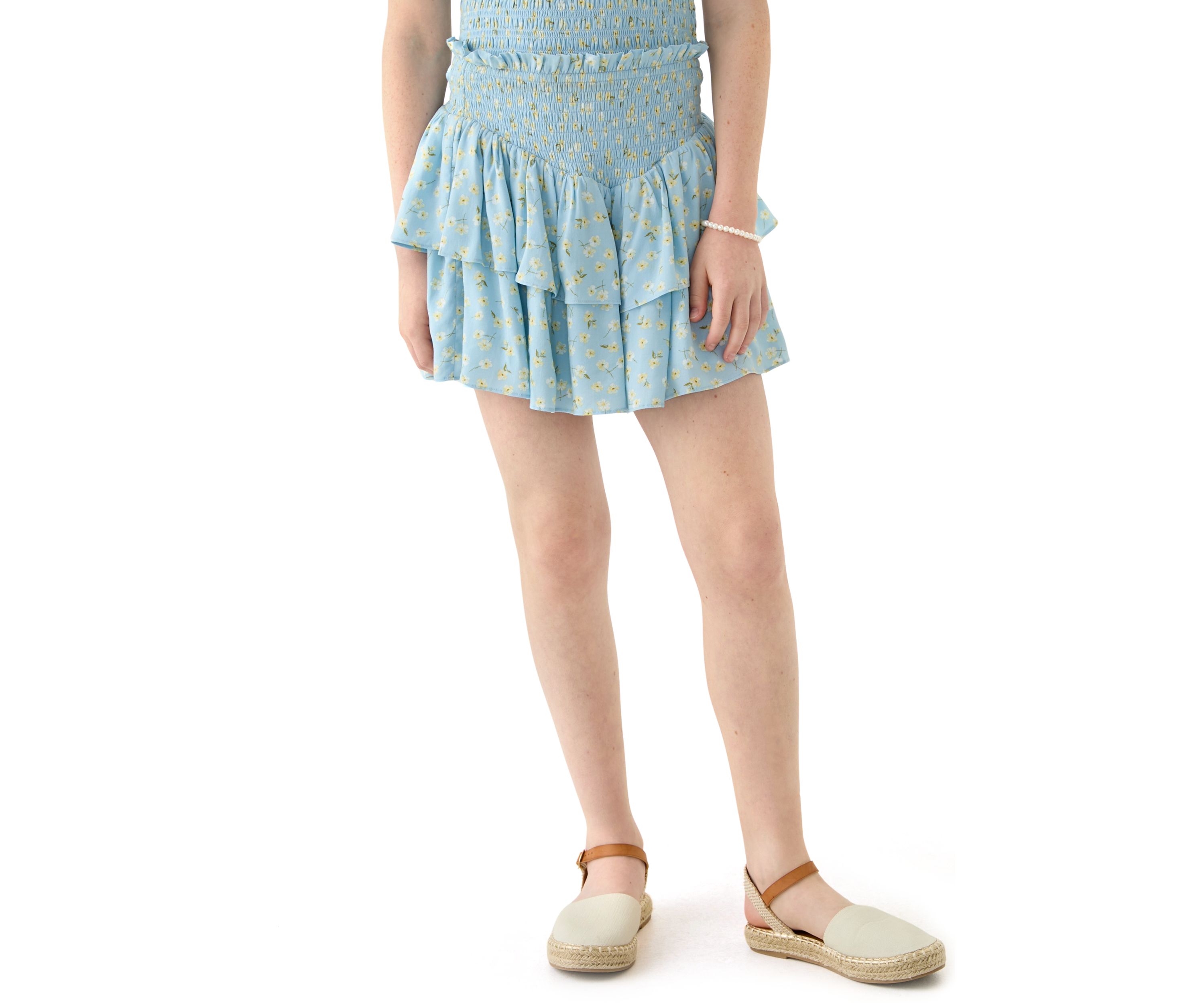 Girls 7-16 Blue Printed Skirt 