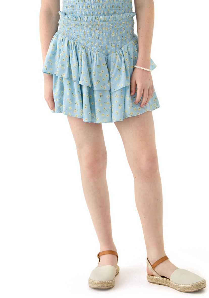 Girls 7-16 Blue Printed Skirt 
