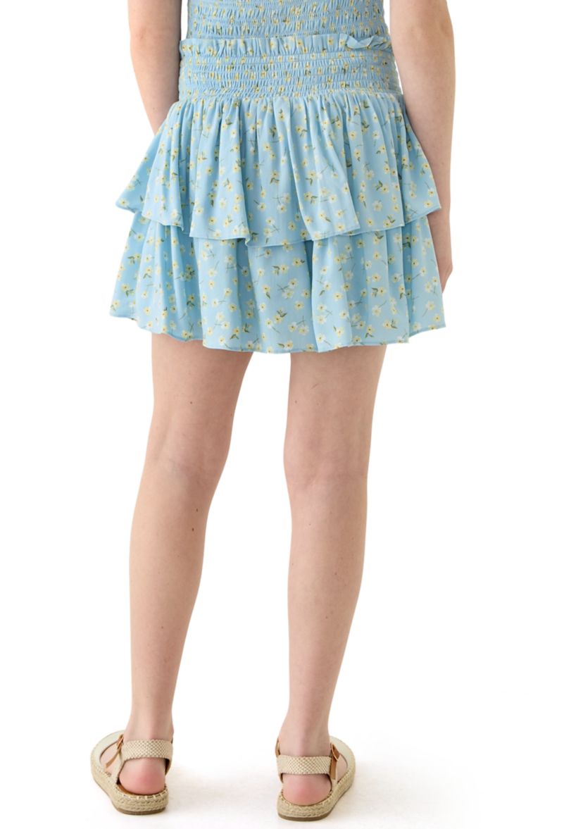 Girls 7-16 Blue Printed Skirt 