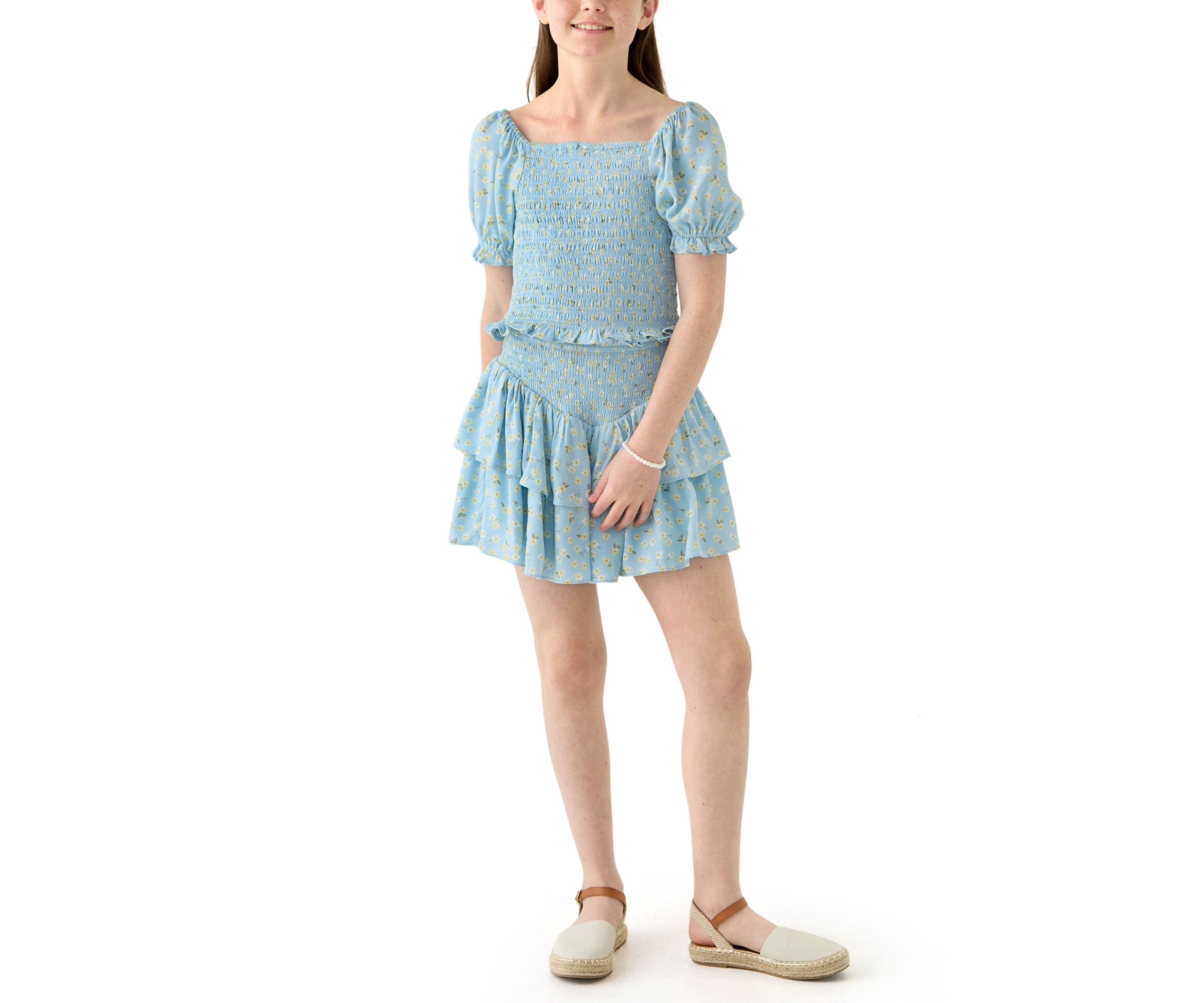 Girls 7-16 Blue Printed Skirt 