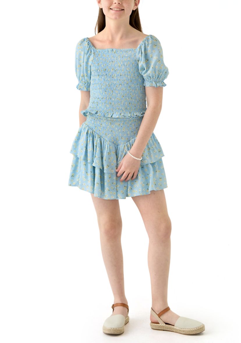 Girls 7-16 Blue Printed Skirt 