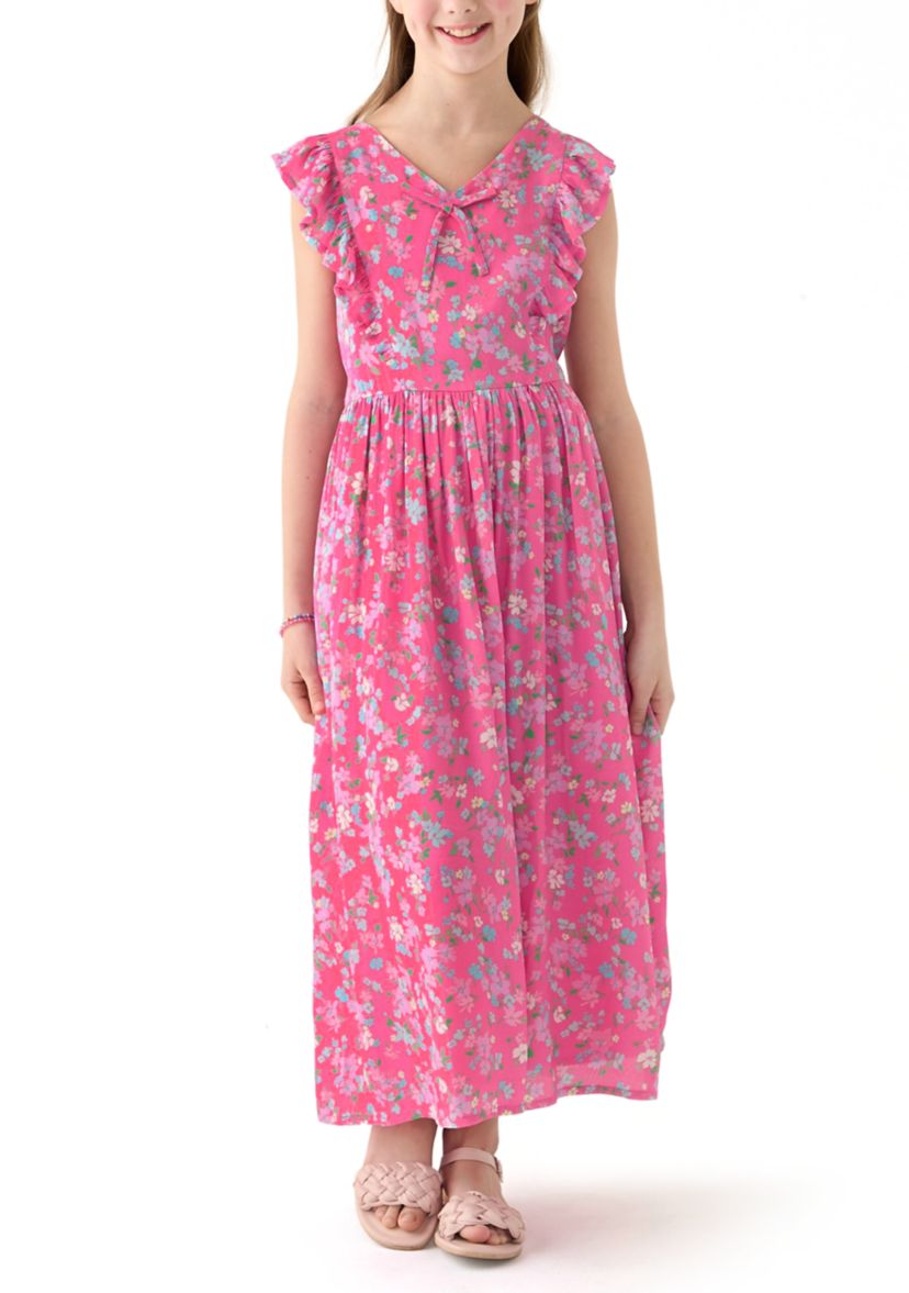 Girls 7-16 Pink V-Neck Printed Dress